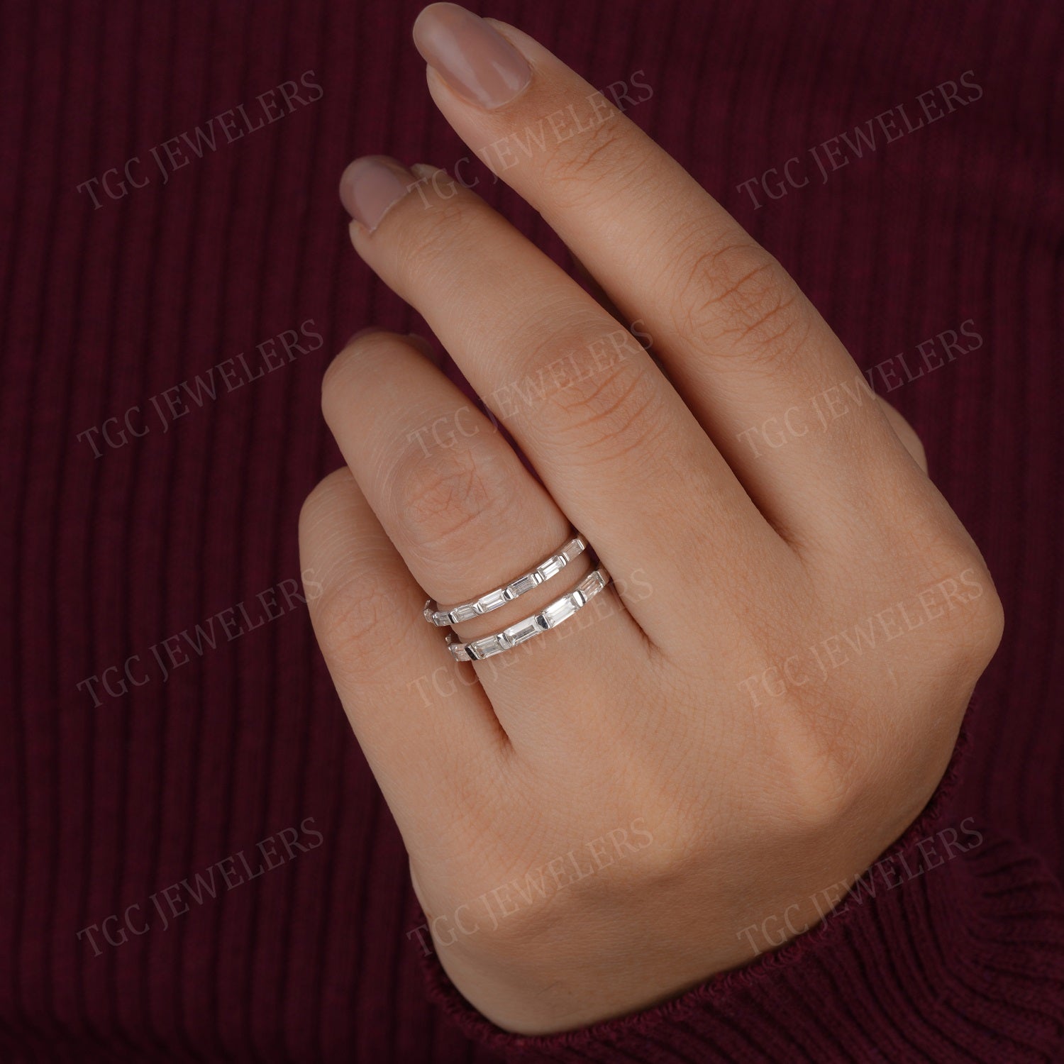 2.3/1.5 MM Bar Set Baguette Cut Moissanite Full Eternity Band