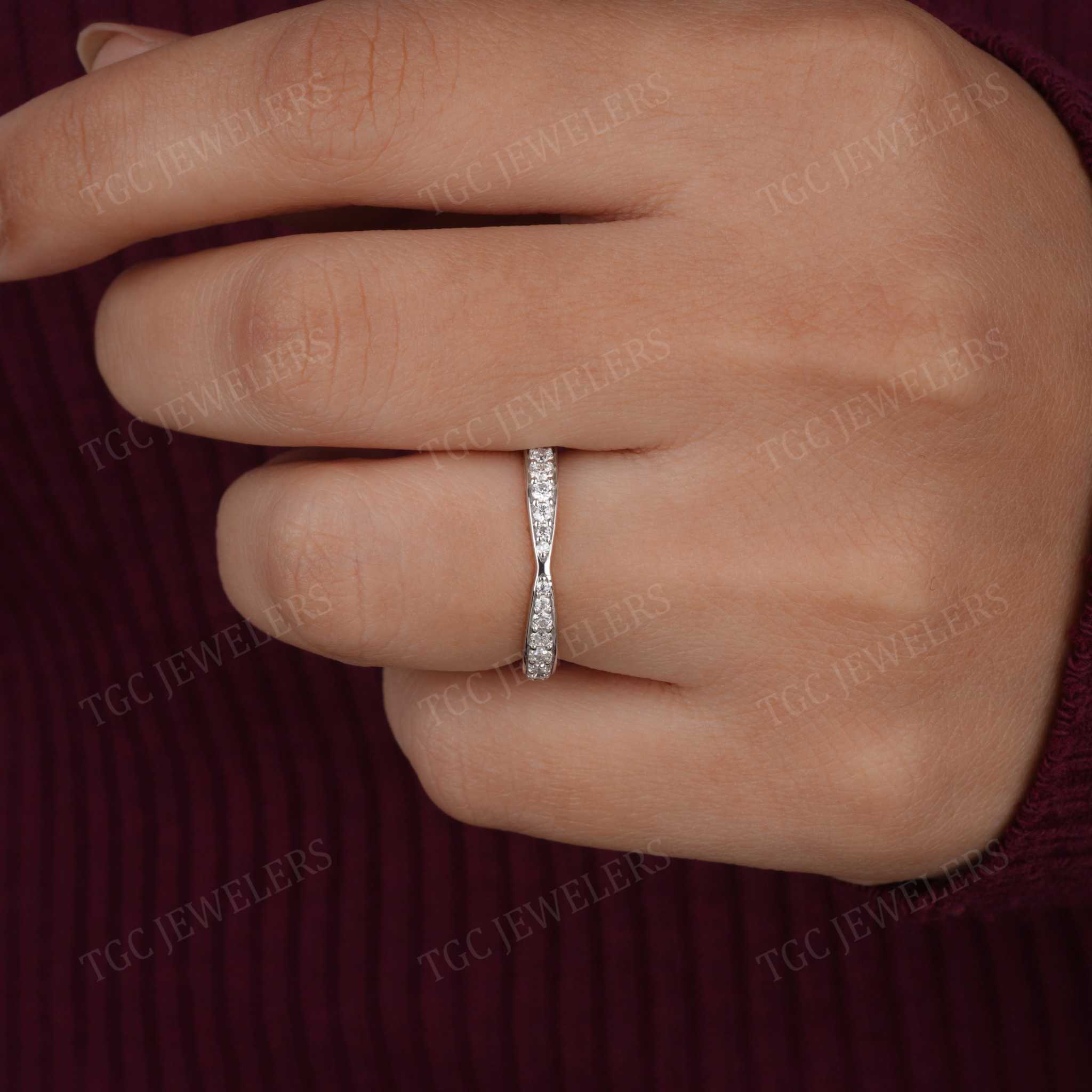 Paved Round Shaped Moissanite Minimalist Wedding Band