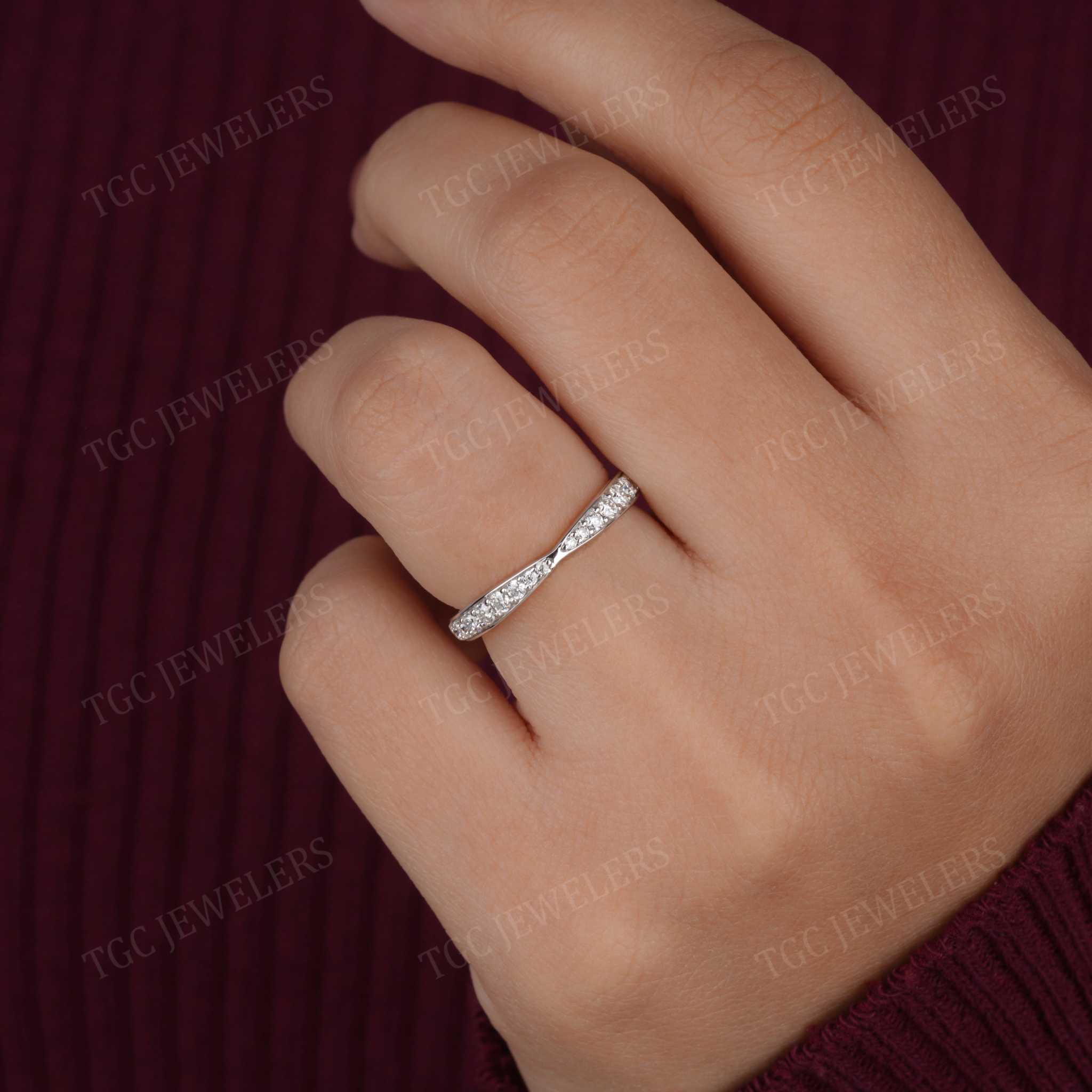 Paved Round Shaped Moissanite Minimalist Wedding Band