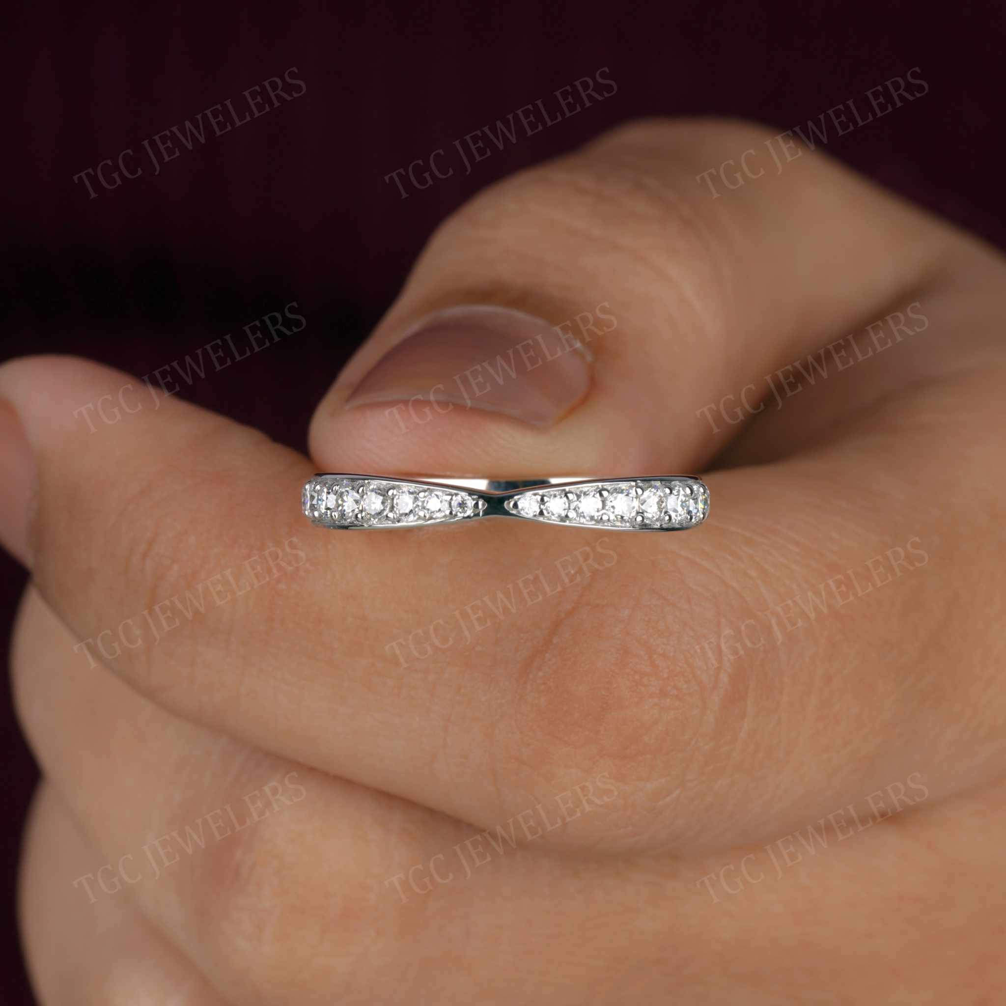 Paved Round Shaped Moissanite Minimalist Wedding Band