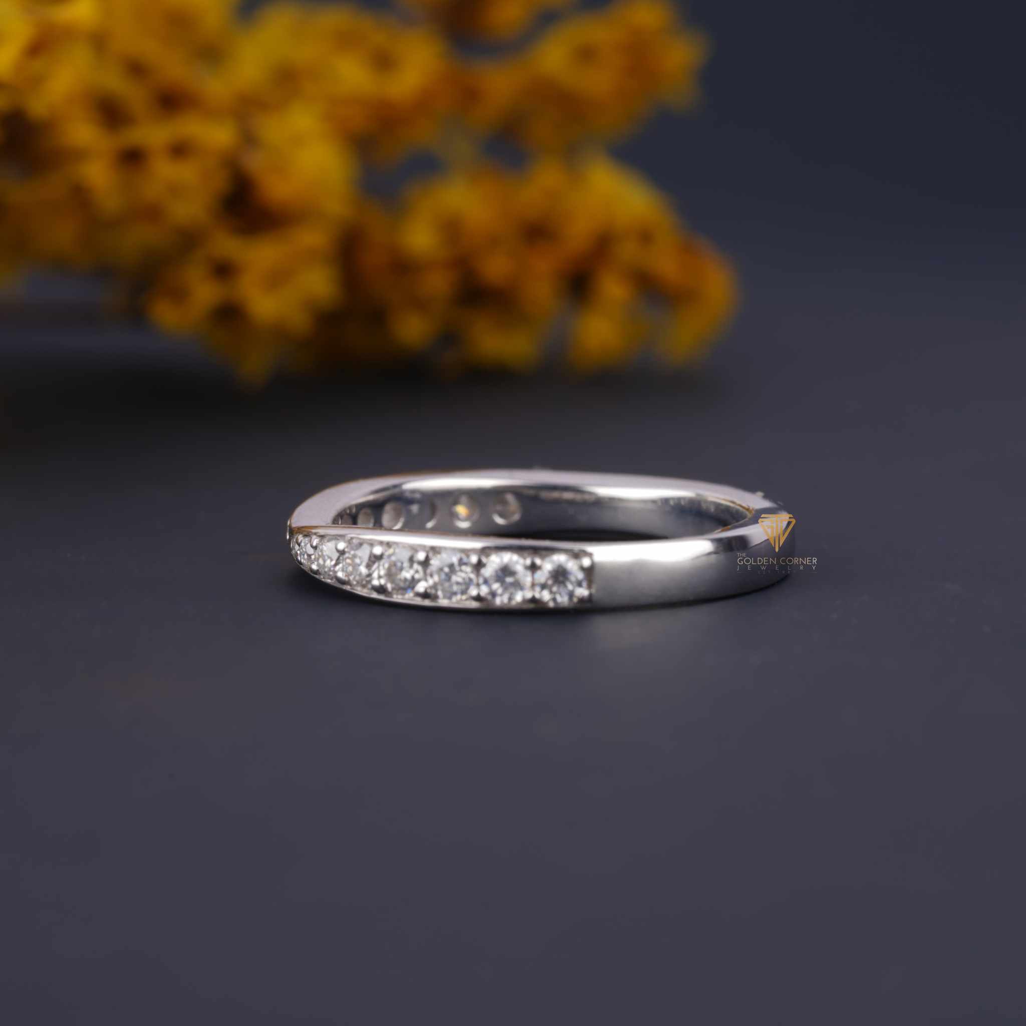 Paved Round Shaped Moissanite Minimalist Wedding Band