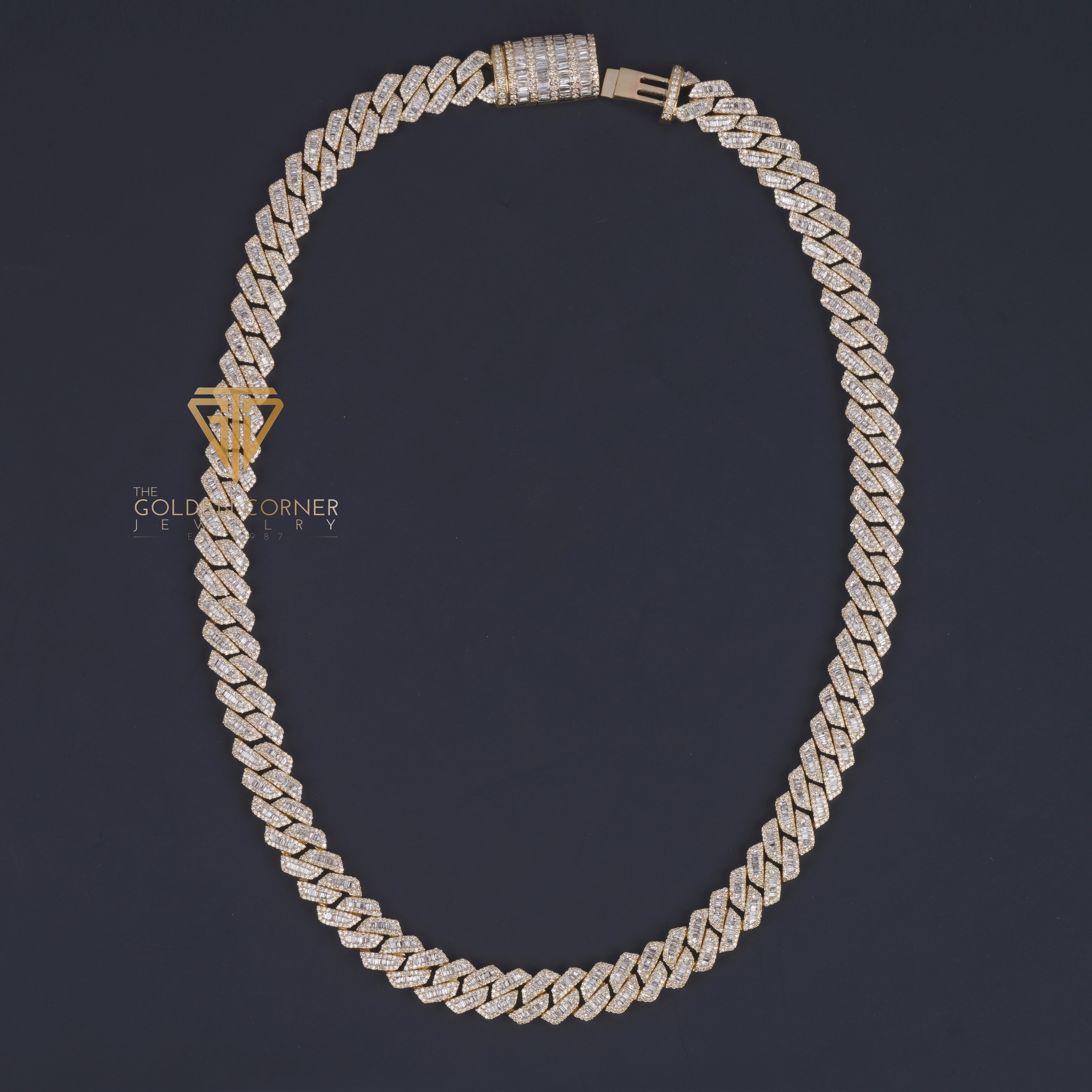 14.00 CT Round & Baguette Cut Moissanite Diamond Hip Hop Cuban Link Chain