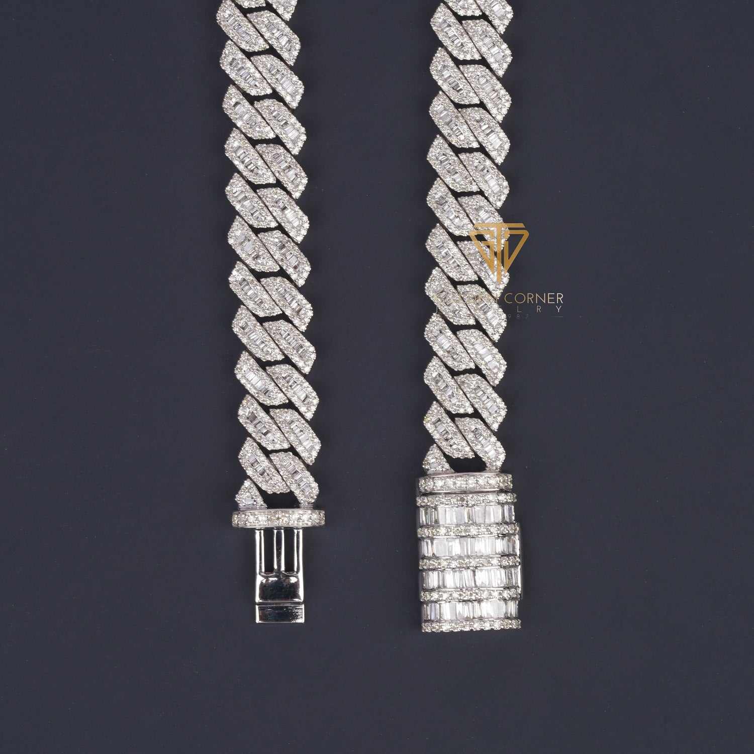 Iced Out Round & Baguette Cut Moissanite Diamond Miami Cuban Link Chain