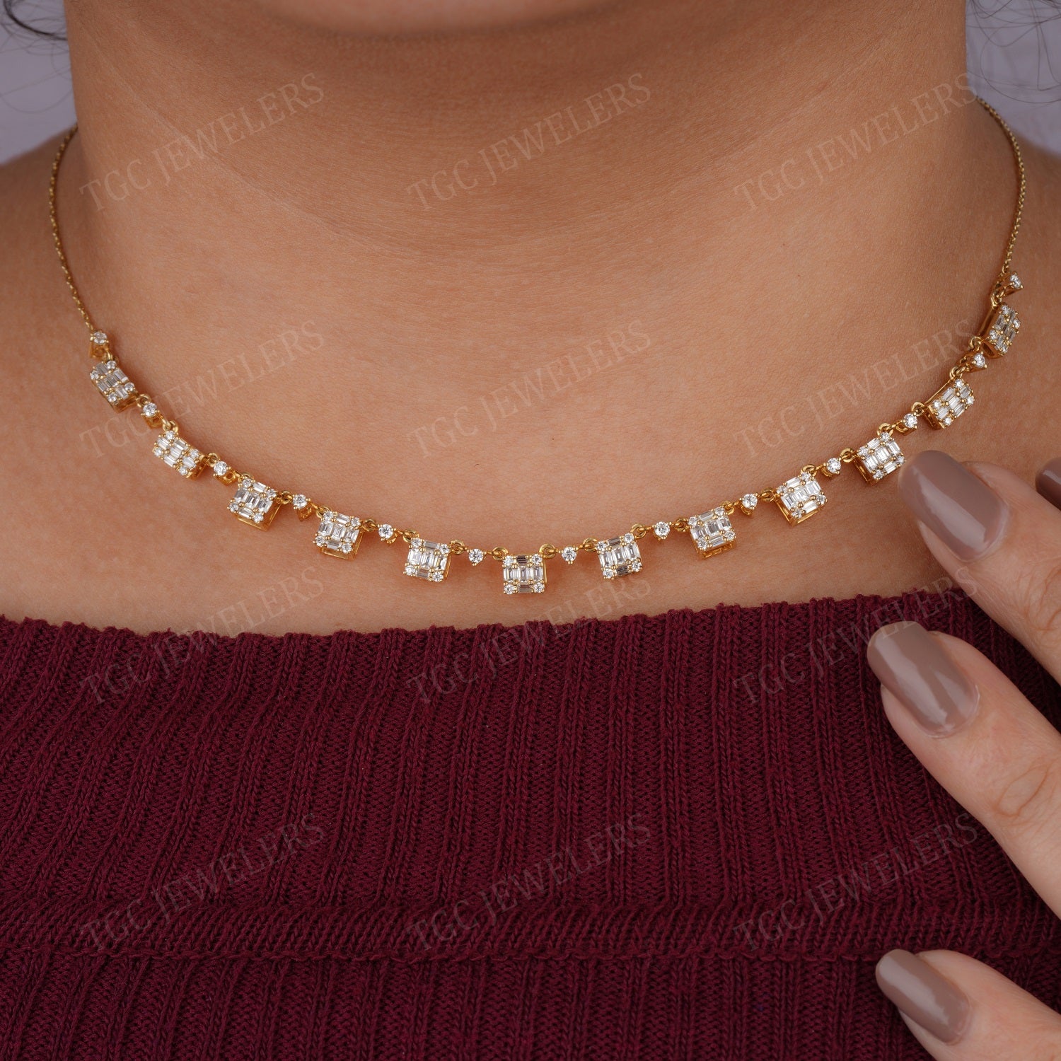 2.03 CT Baguette & Round Cut Moissanite Diamond Necklace