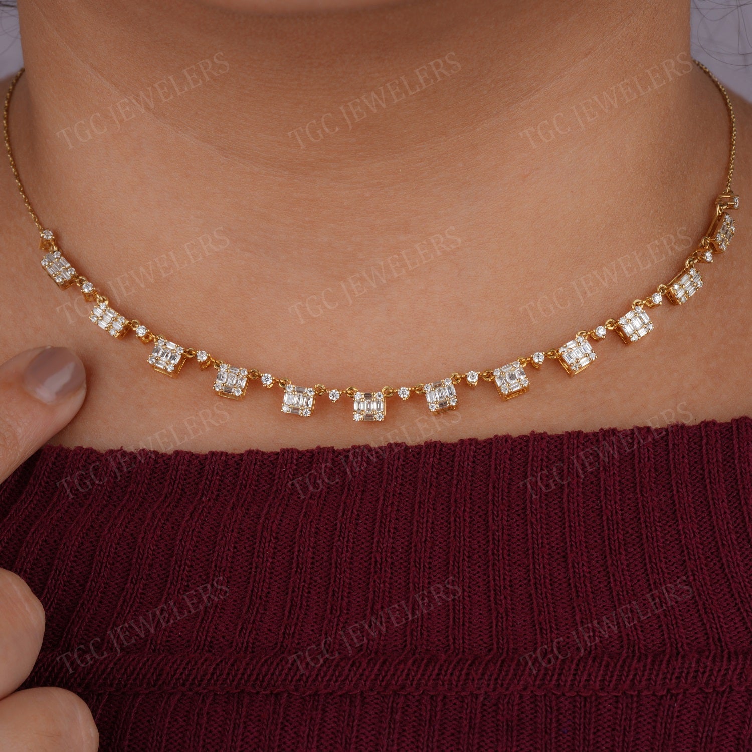 2.03 CT Baguette & Round Cut Moissanite Diamond Necklace