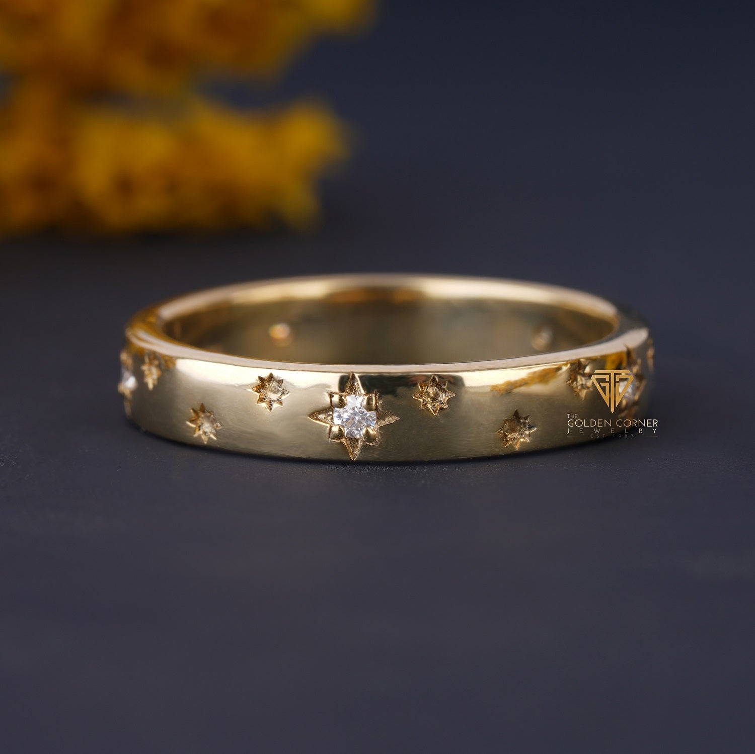 0.10 CT Vintage Starburst Wishing Star Alternative Wedding Band