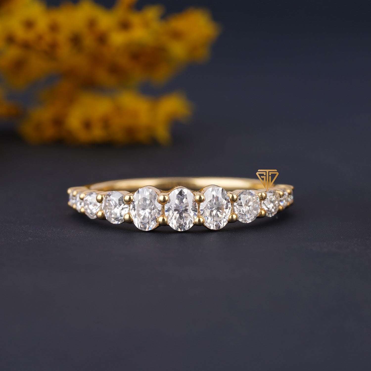 Oval & Round Shape Moissanite Half Eternity Band