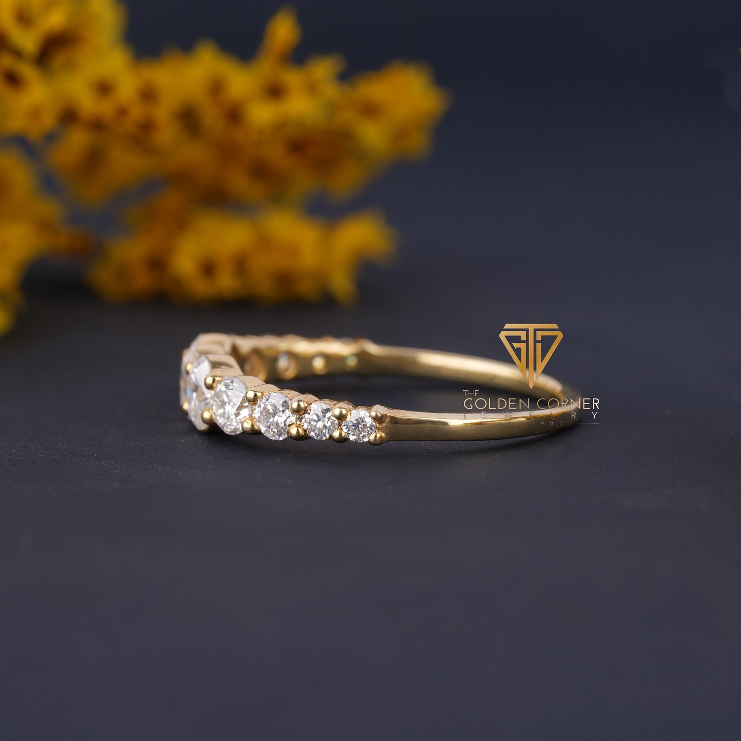 Oval & Round Shape Moissanite Half Eternity Band