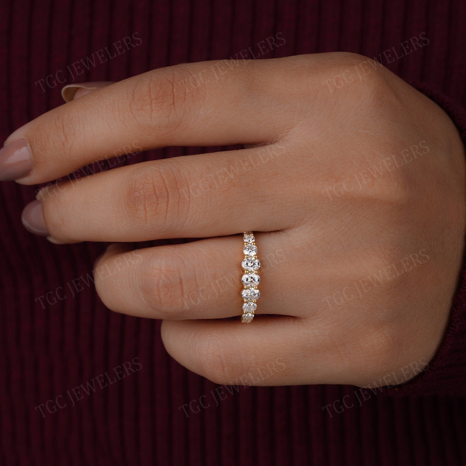 Oval & Round Shape Moissanite Half Eternity Band