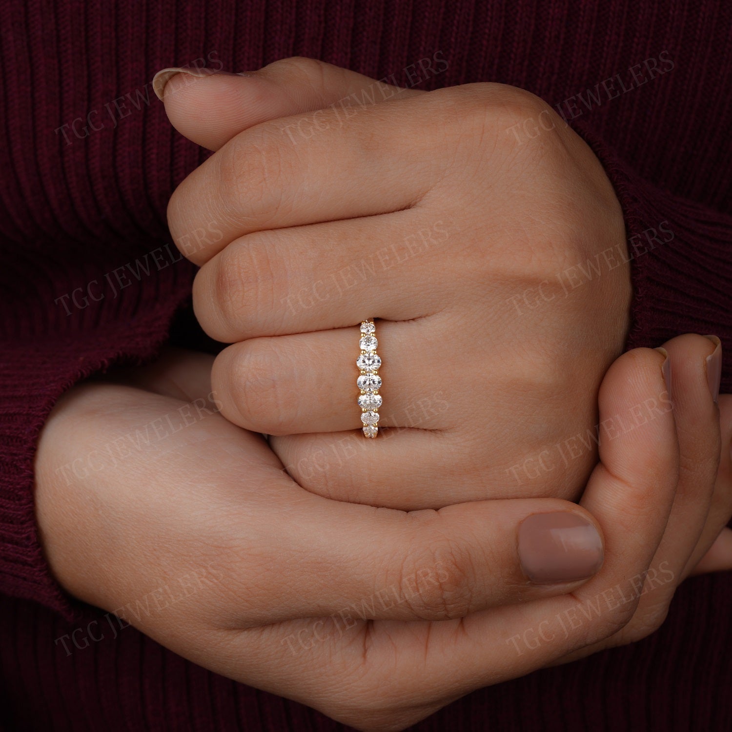 Oval & Round Shape Moissanite Half Eternity Band