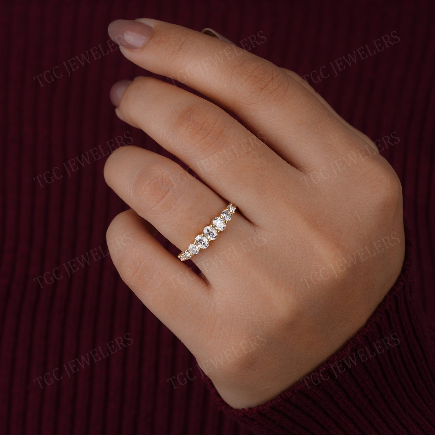 Oval & Round Shape Moissanite Half Eternity Band