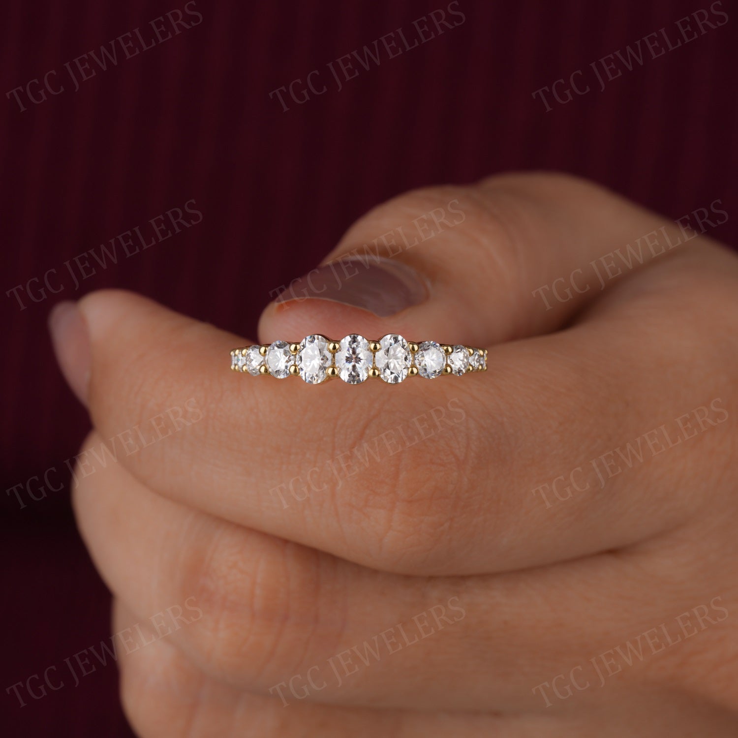 Oval & Round Shape Moissanite Half Eternity Band