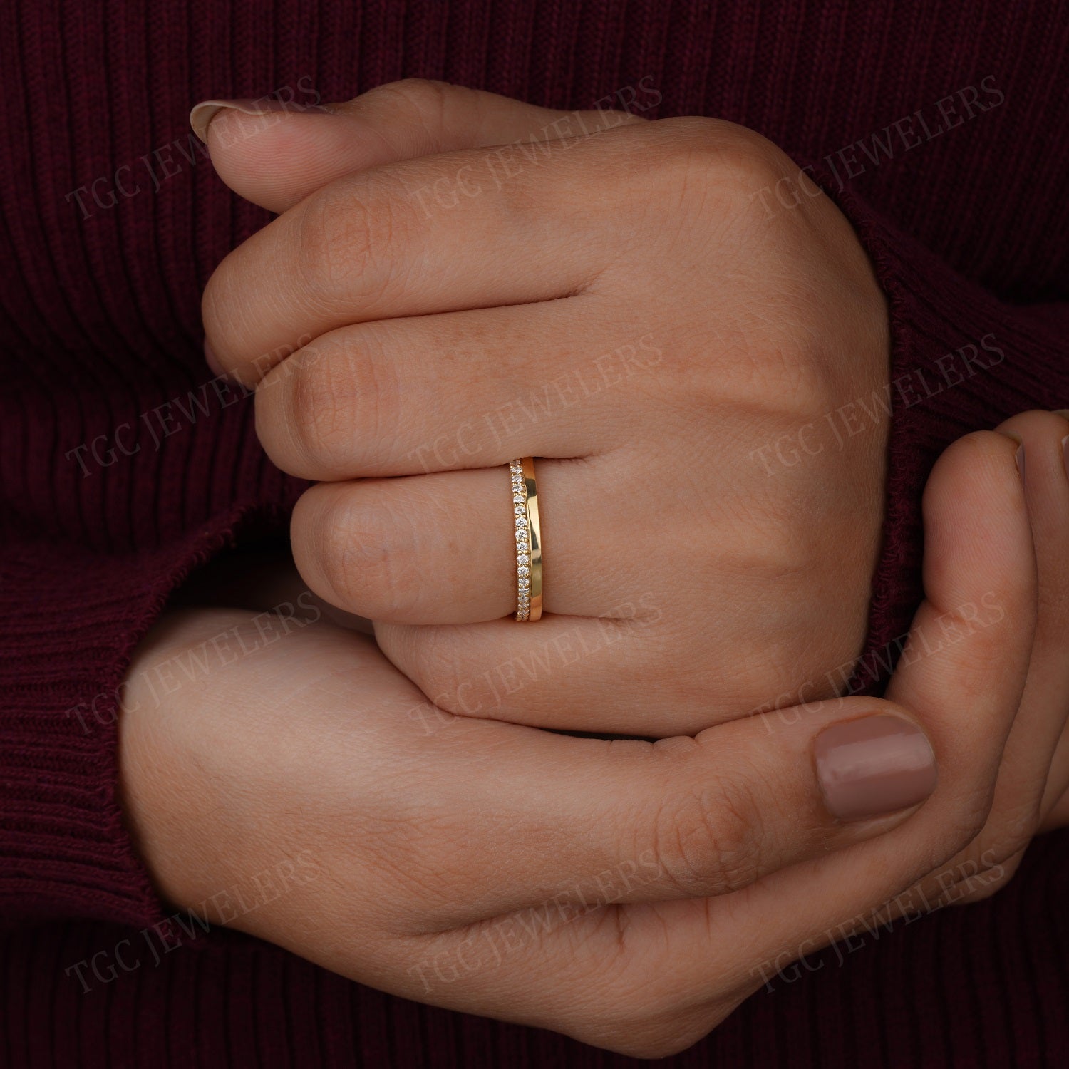 0.19 CT Moissanite Diamond Half Eternity Wedding Double Band