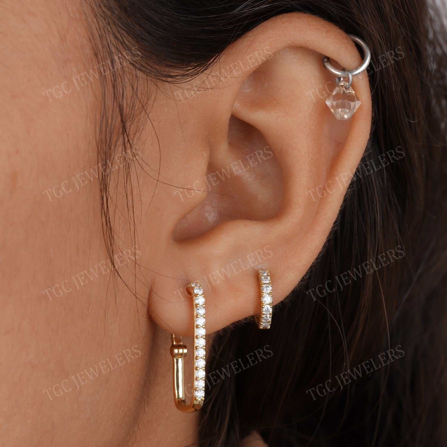 Dainity Pave Style Round Shape Moissanite Huggie Hoop Earring