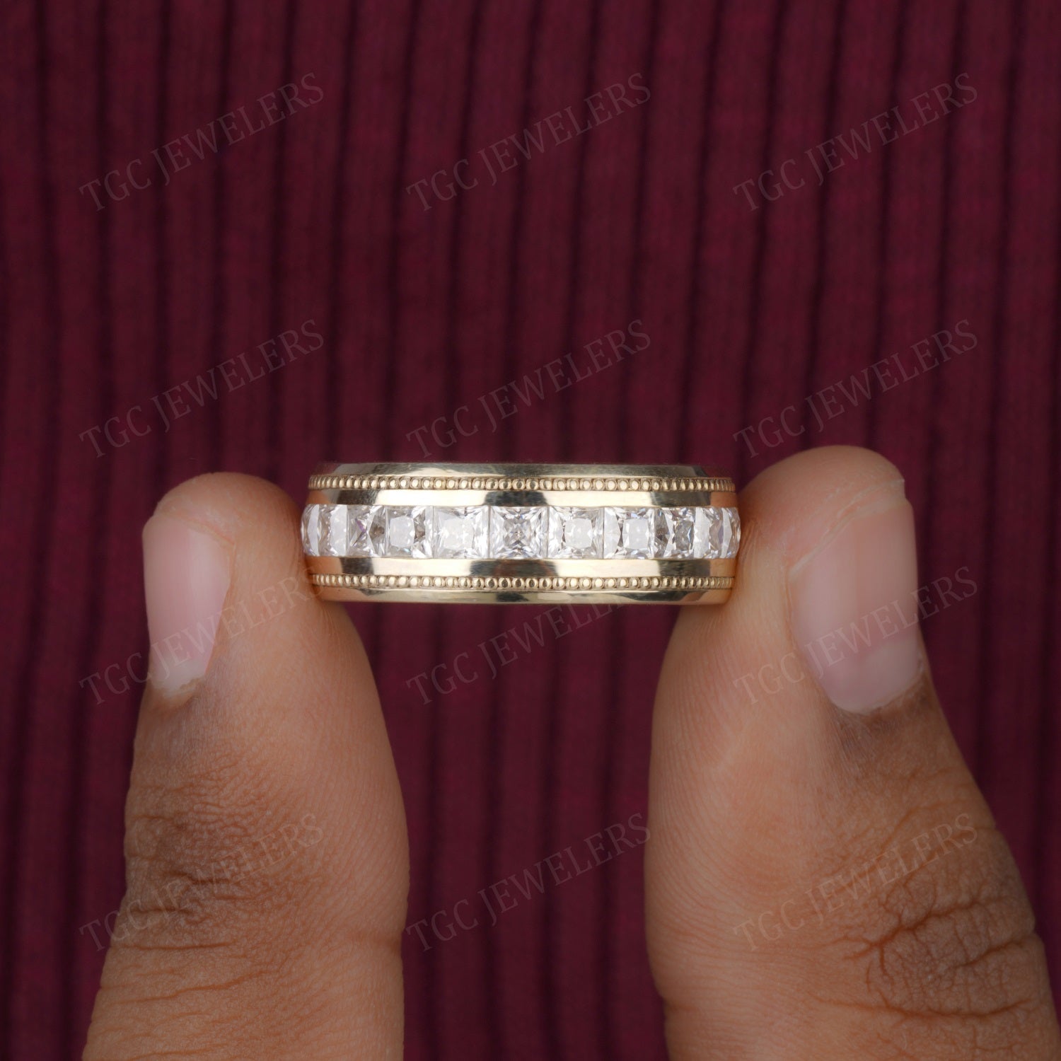 7-Stone Modern Princess Cut Moissanite Band For Men