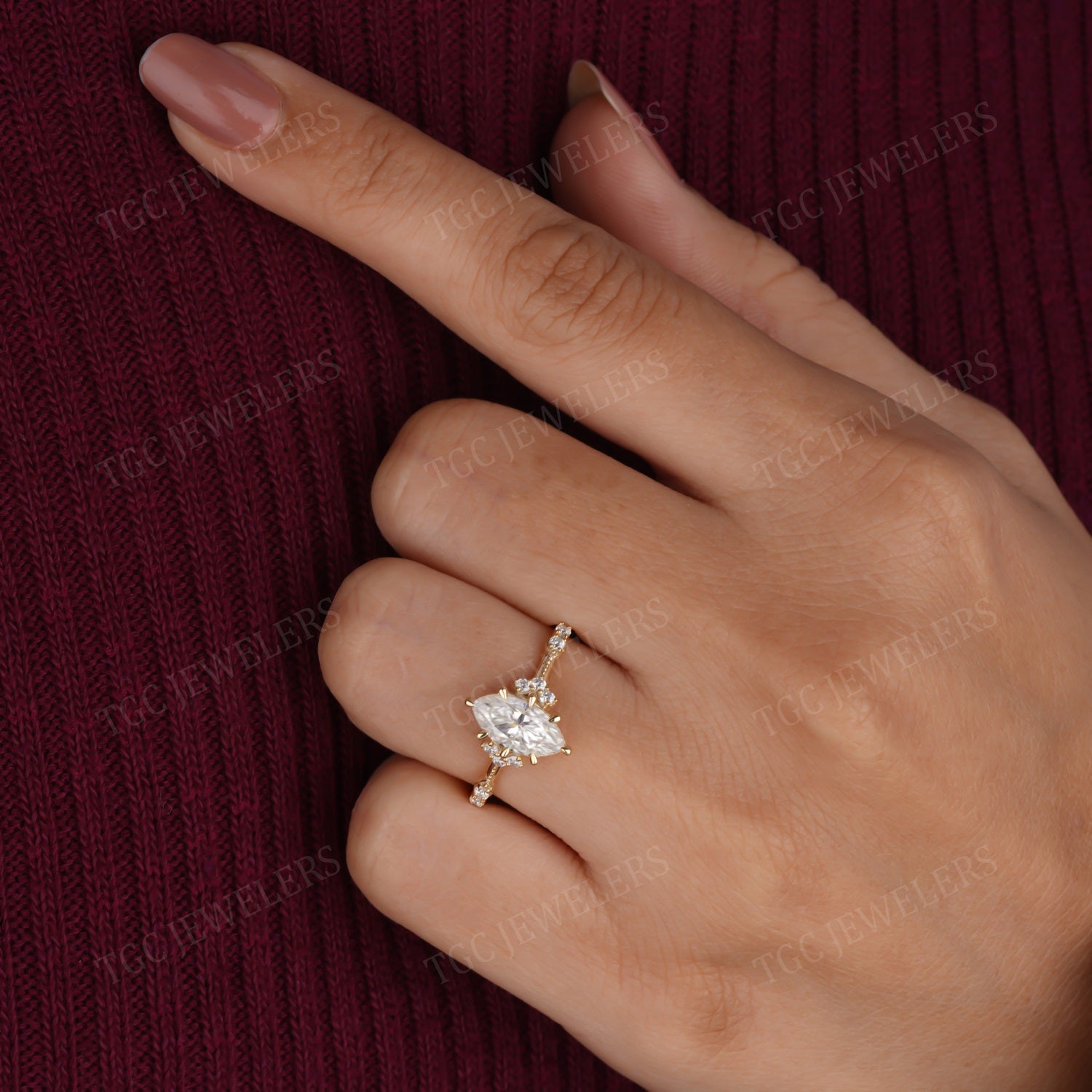 Vintage Marquise & Round Shape Cluster Moissanite Ring