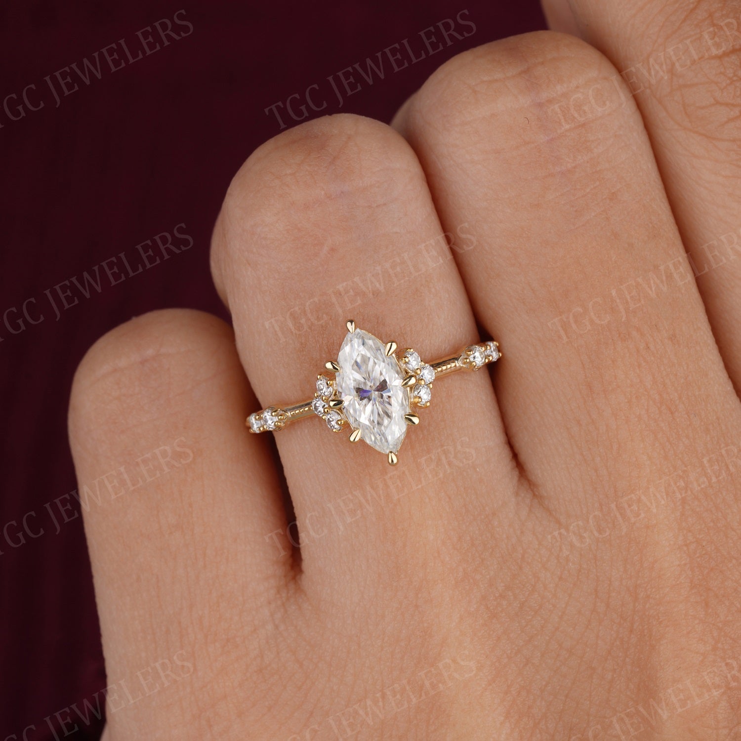 Vintage Marquise & Round Shape Cluster Moissanite Ring