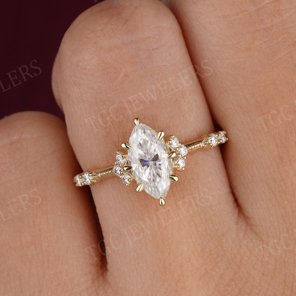 Vintage Marquise & Round Shape Cluster Moissanite Ring