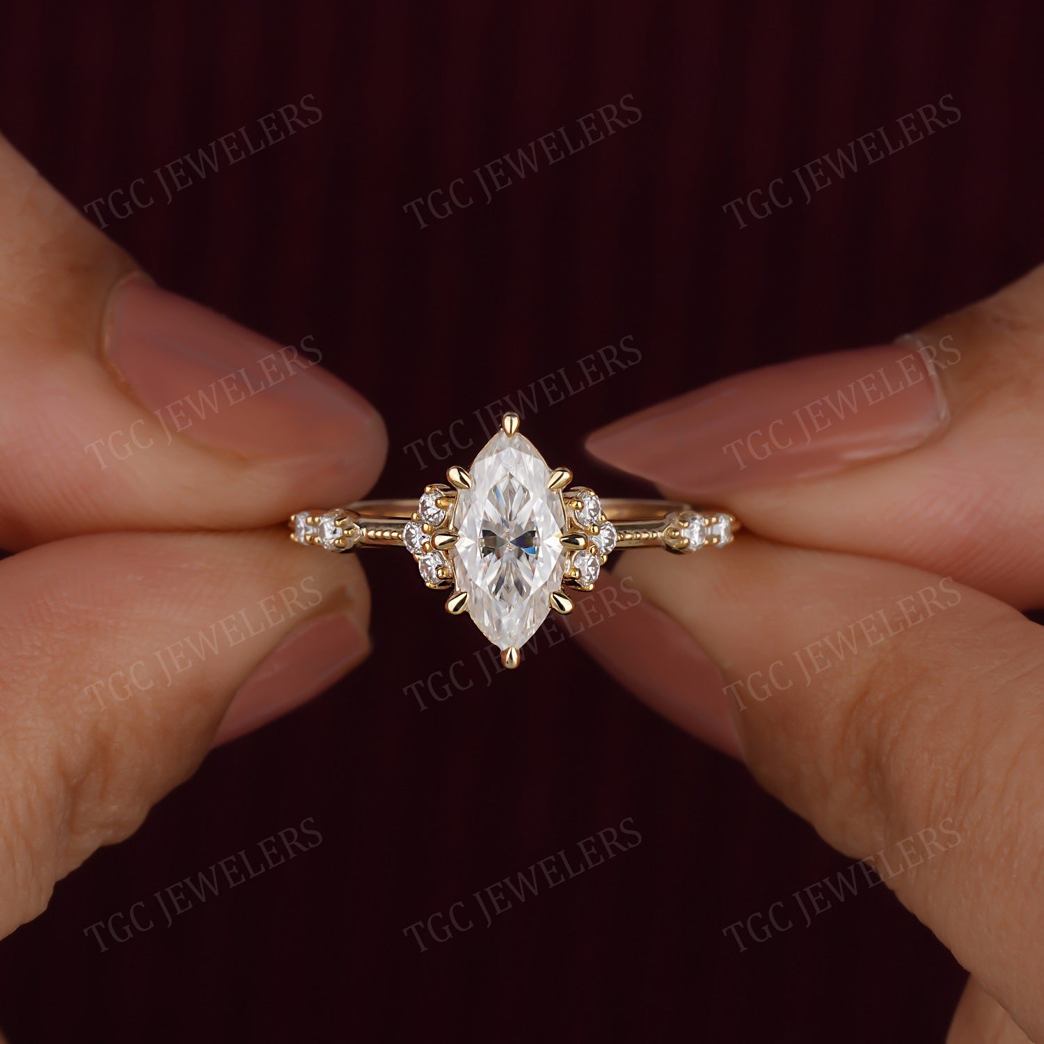 Vintage Marquise & Round Shape Cluster Moissanite Ring