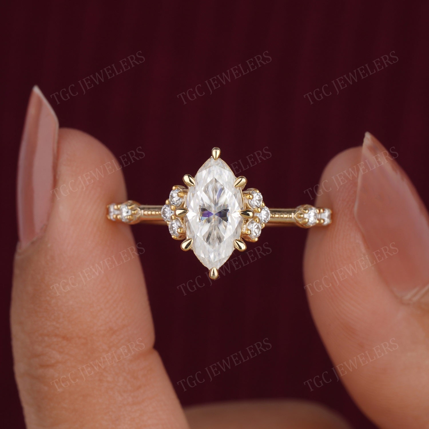 Vintage Marquise & Round Shape Cluster Moissanite Ring