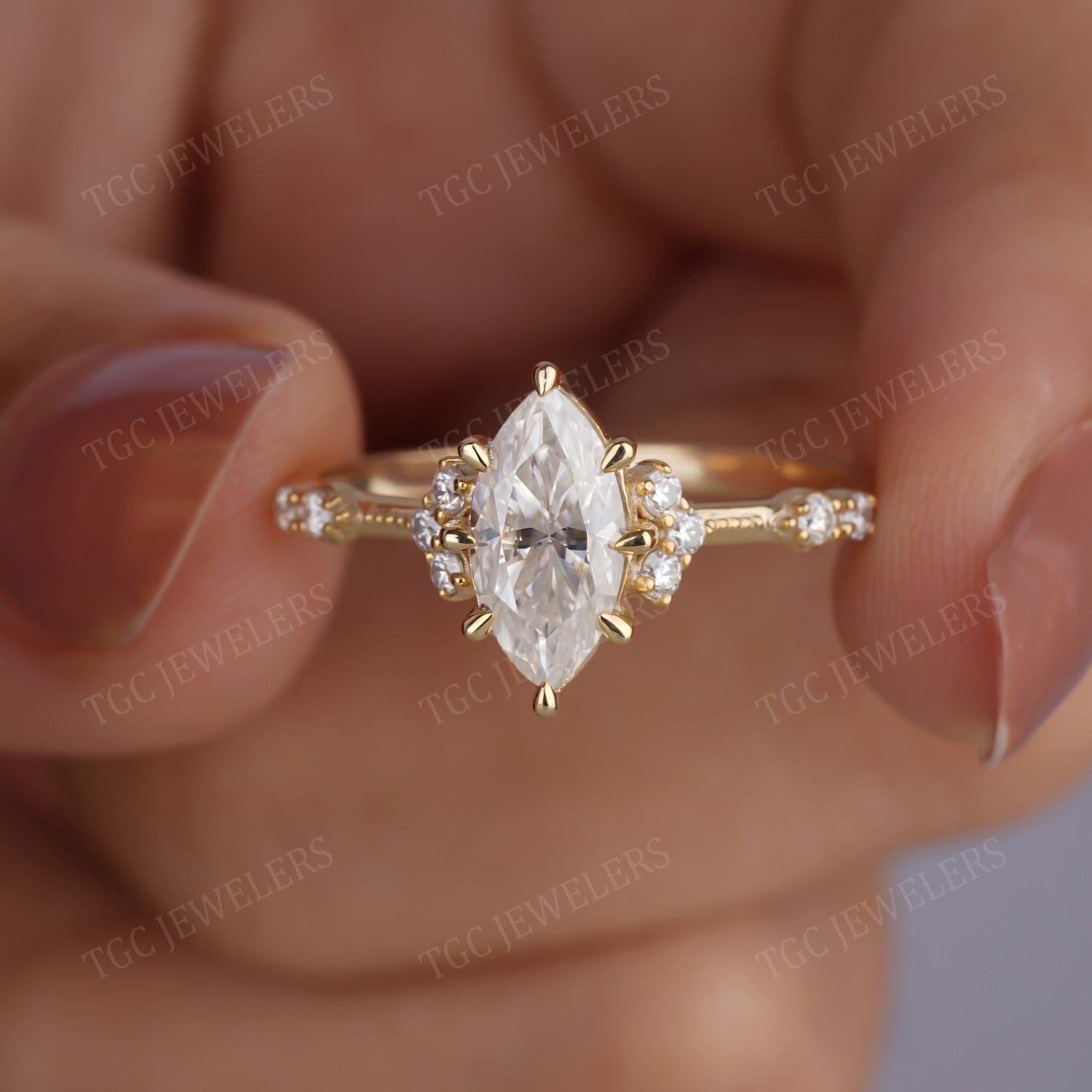 Vintage Marquise & Round Shape Cluster Moissanite Ring