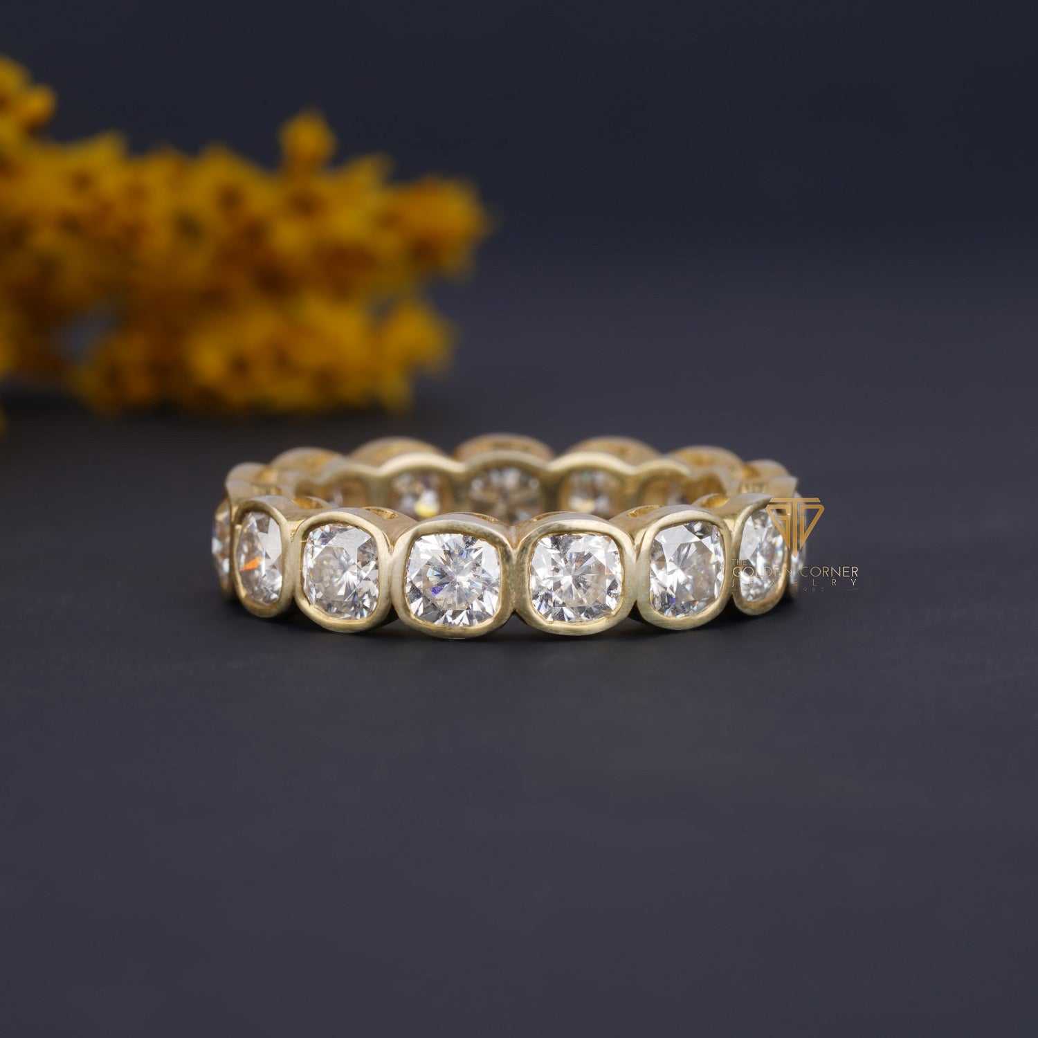 Bezel Set Cushion Cut Moissanite Full Eternity Band