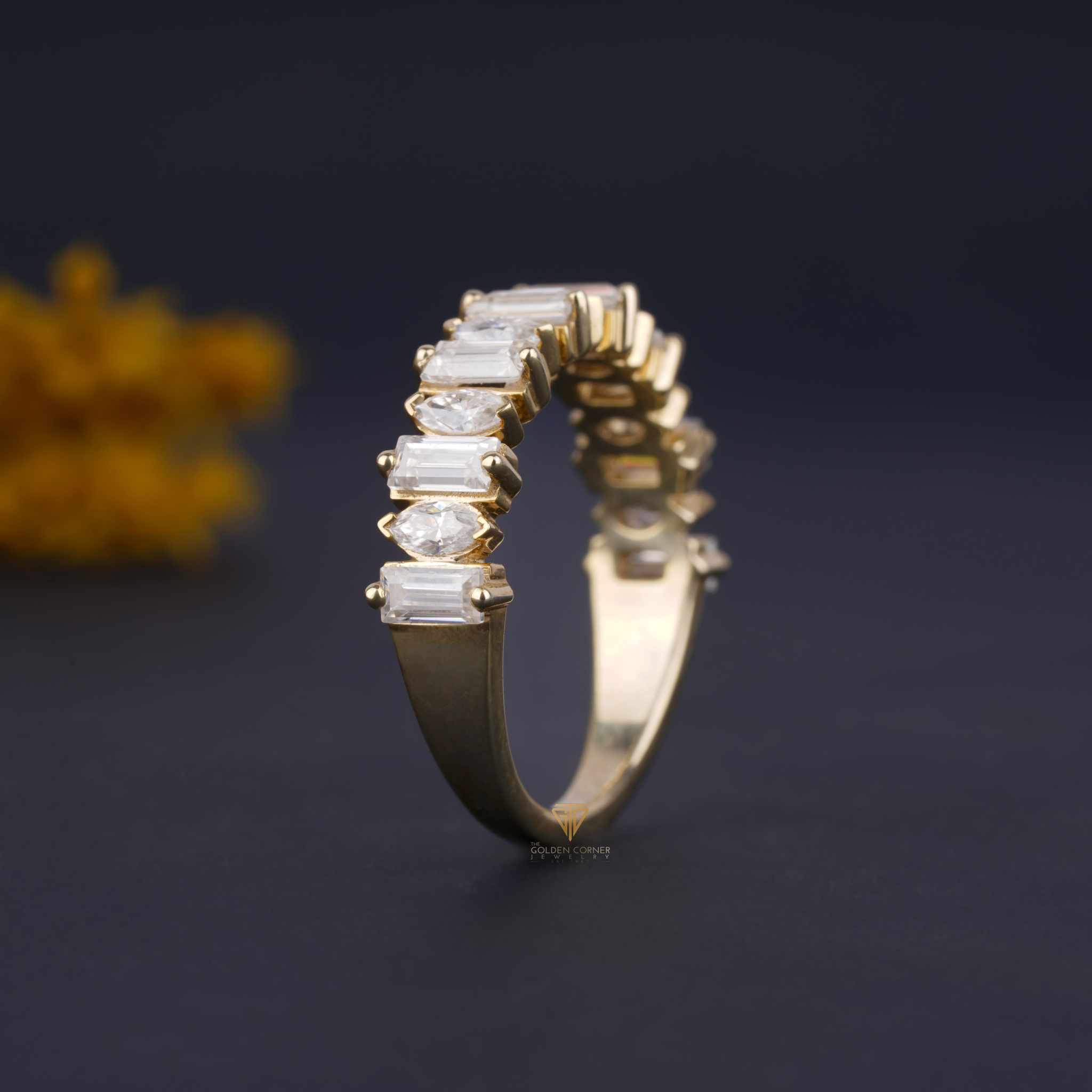 Baguette and Marquise Cut Moissanite Half Eternity Wedding Band