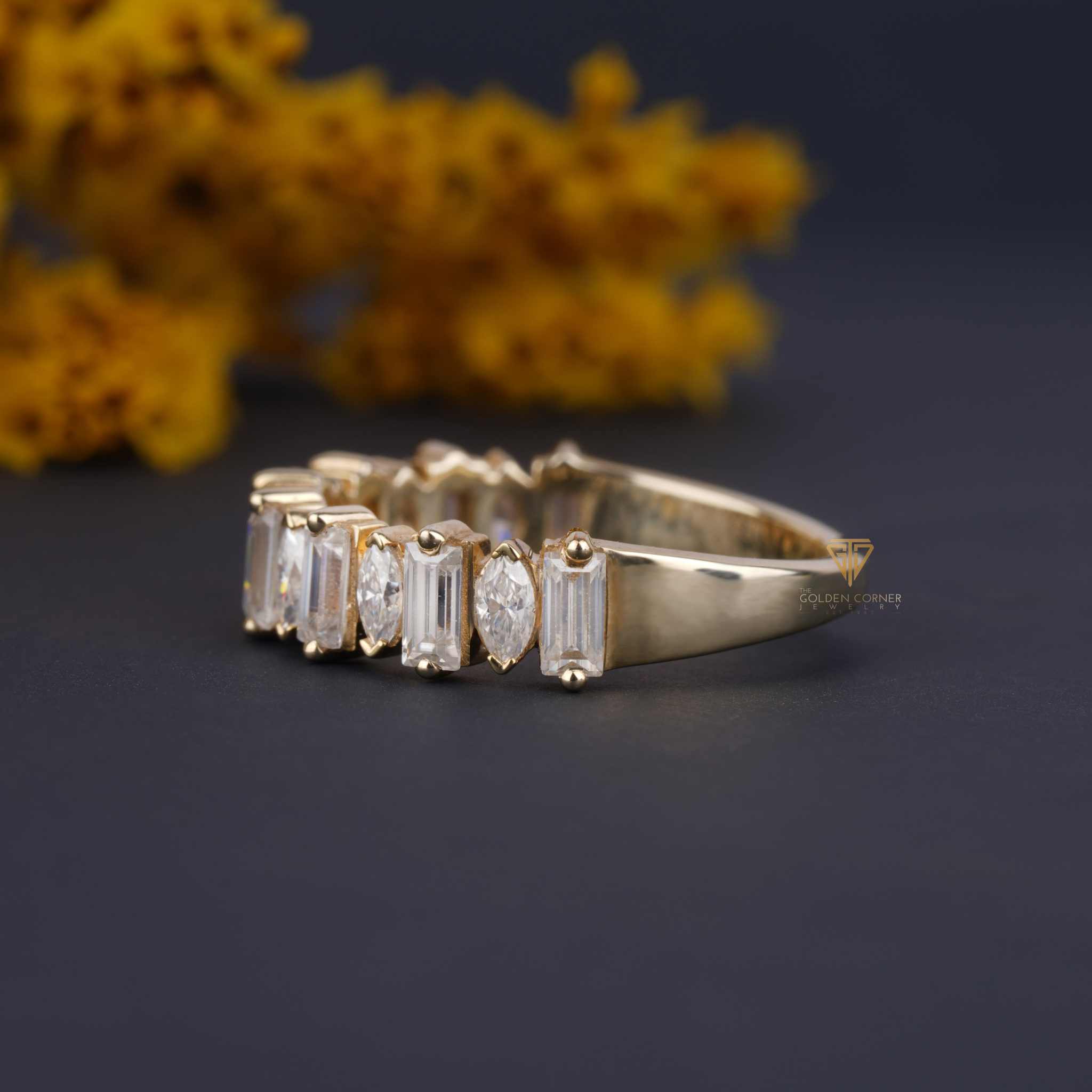 Baguette and Marquise Cut Moissanite Half Eternity Wedding Band