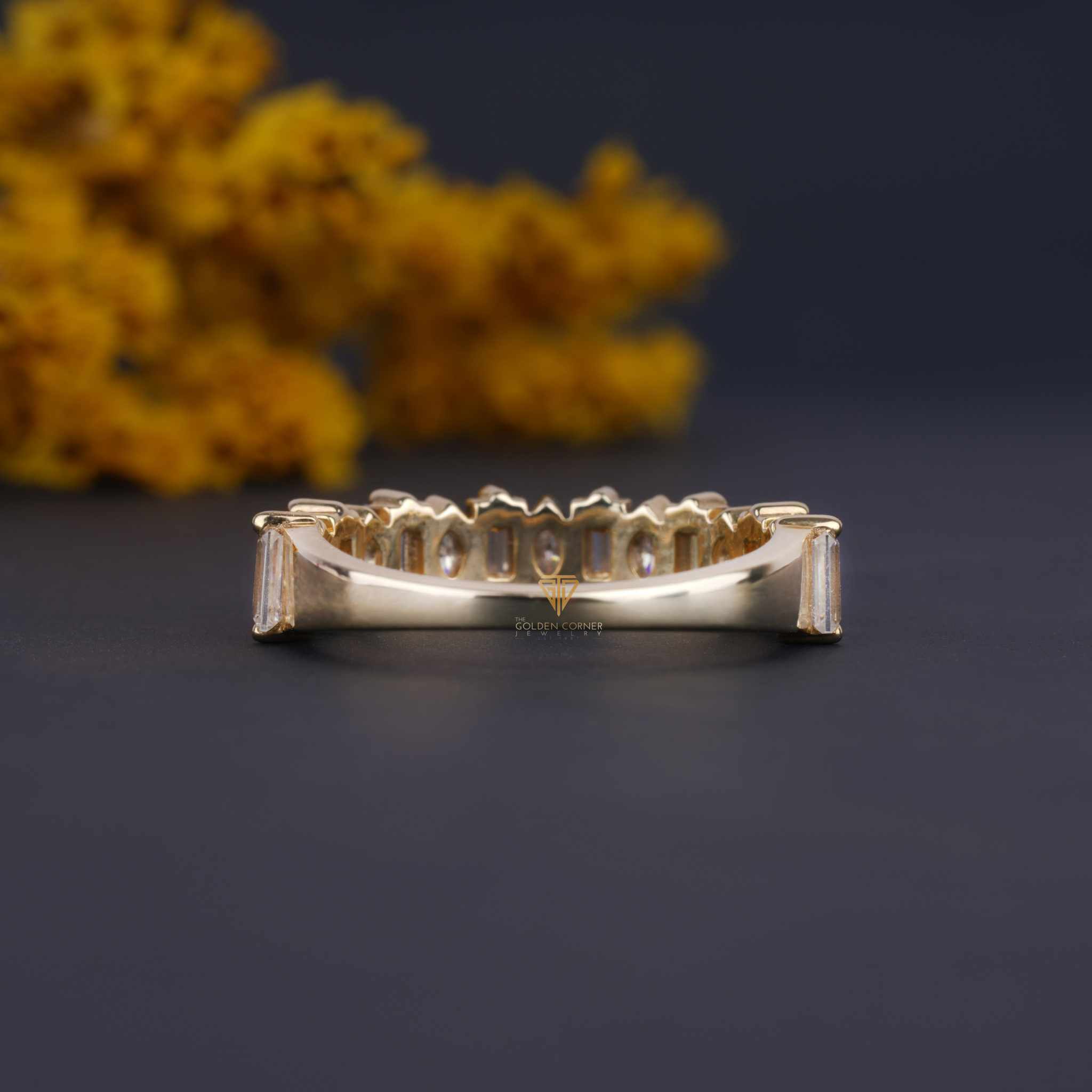 Baguette and Marquise Cut Moissanite Half Eternity Wedding Band