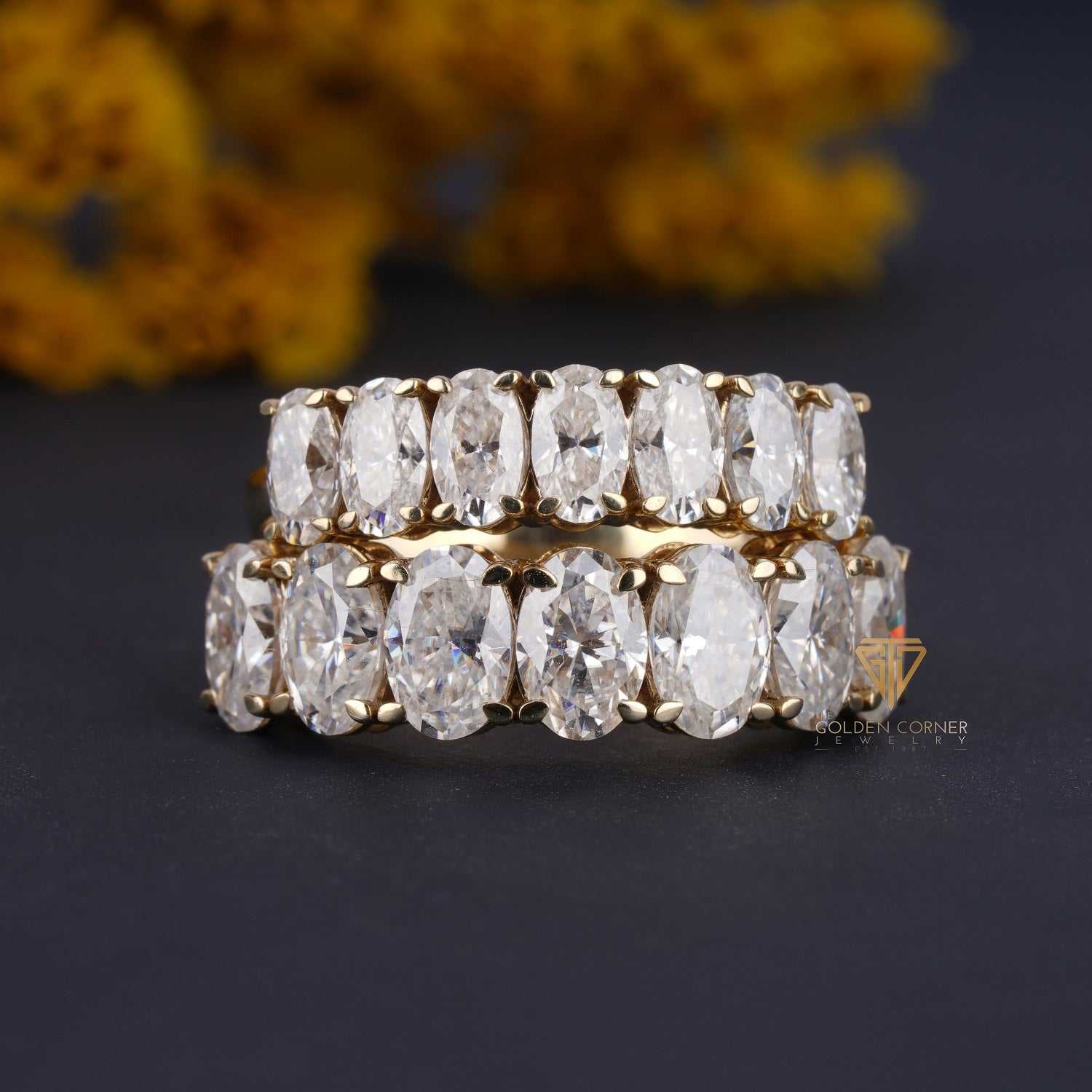 7 Stone Vintage Prong Set Moissanite Stackable Band