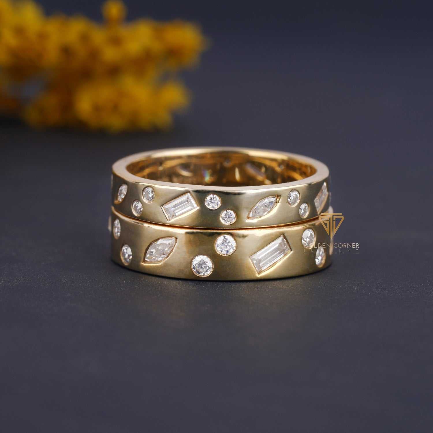 Flush Set Baguette Moissanite Minimalist Stacking Band