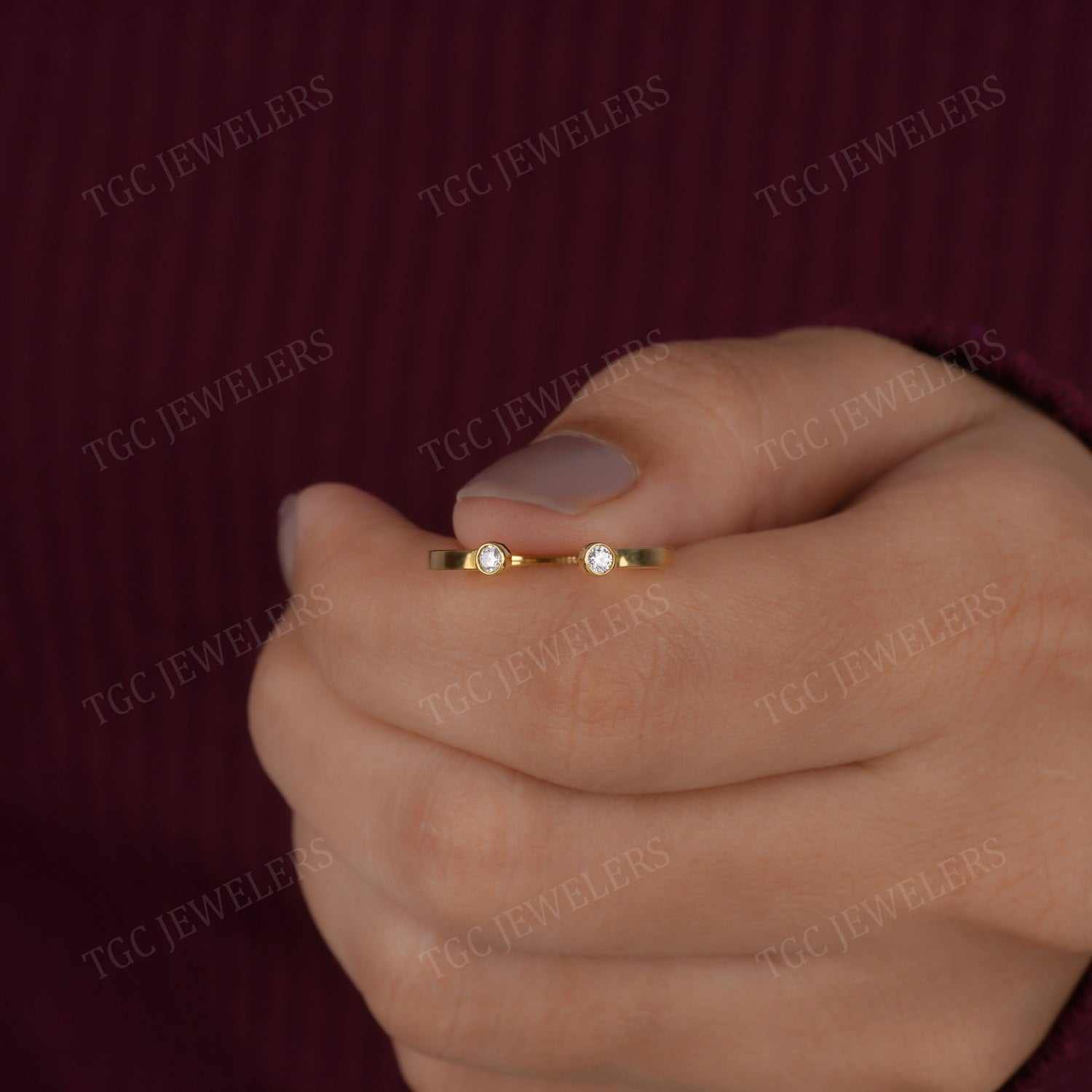 Two Stone Infinite Elements Round Shape Open Band Ring