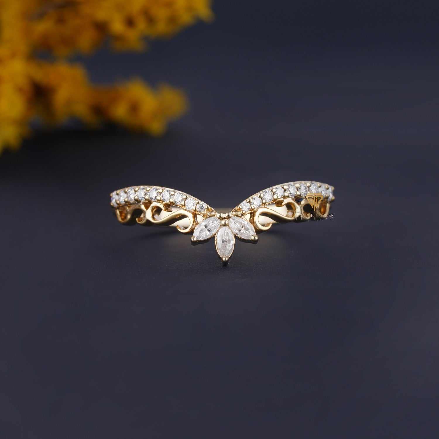 Curve V-Shape Pave Tiara Half Eternity Wedding Band