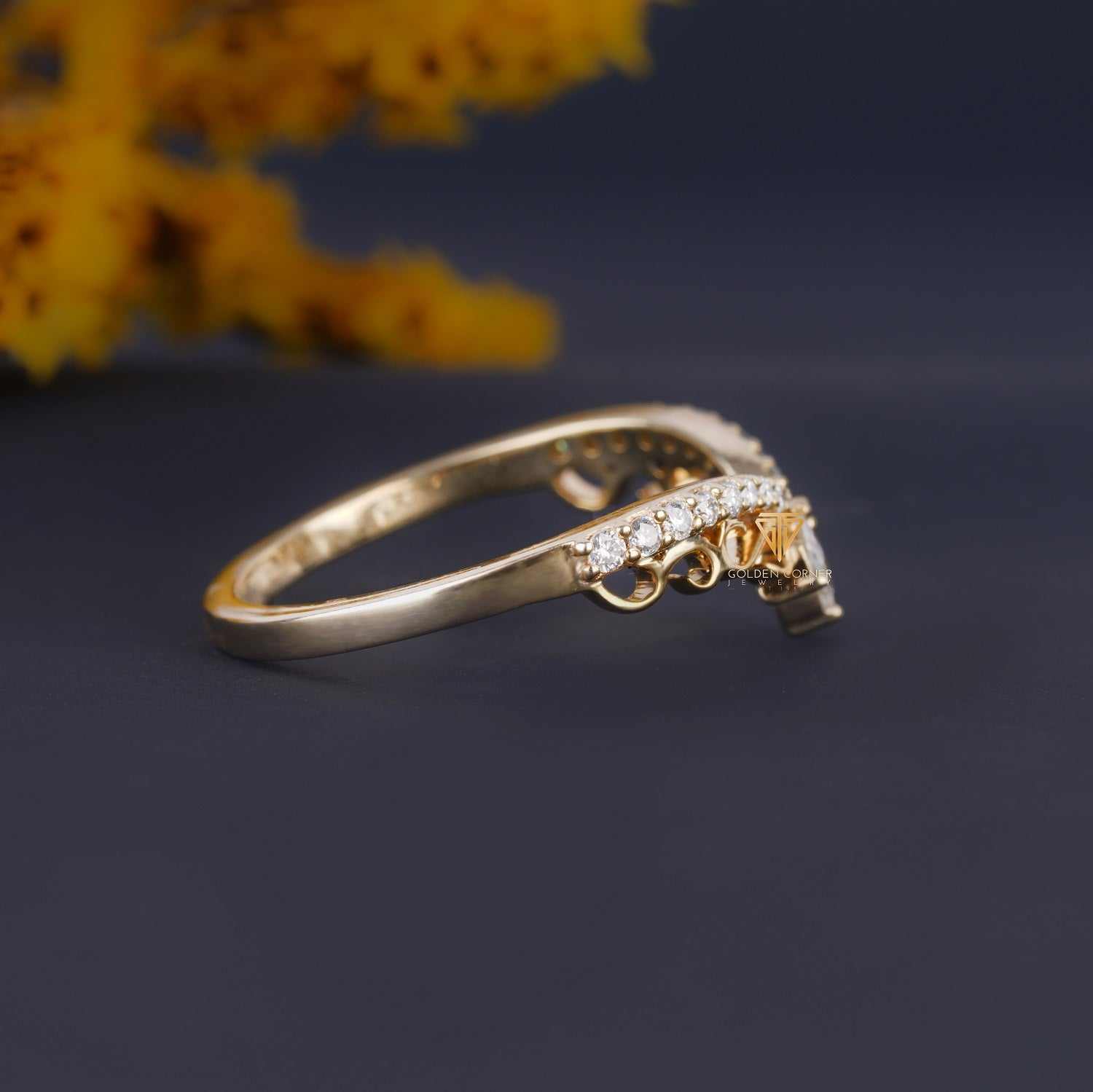 Curve V-Shape Pave Tiara Half Eternity Wedding Band