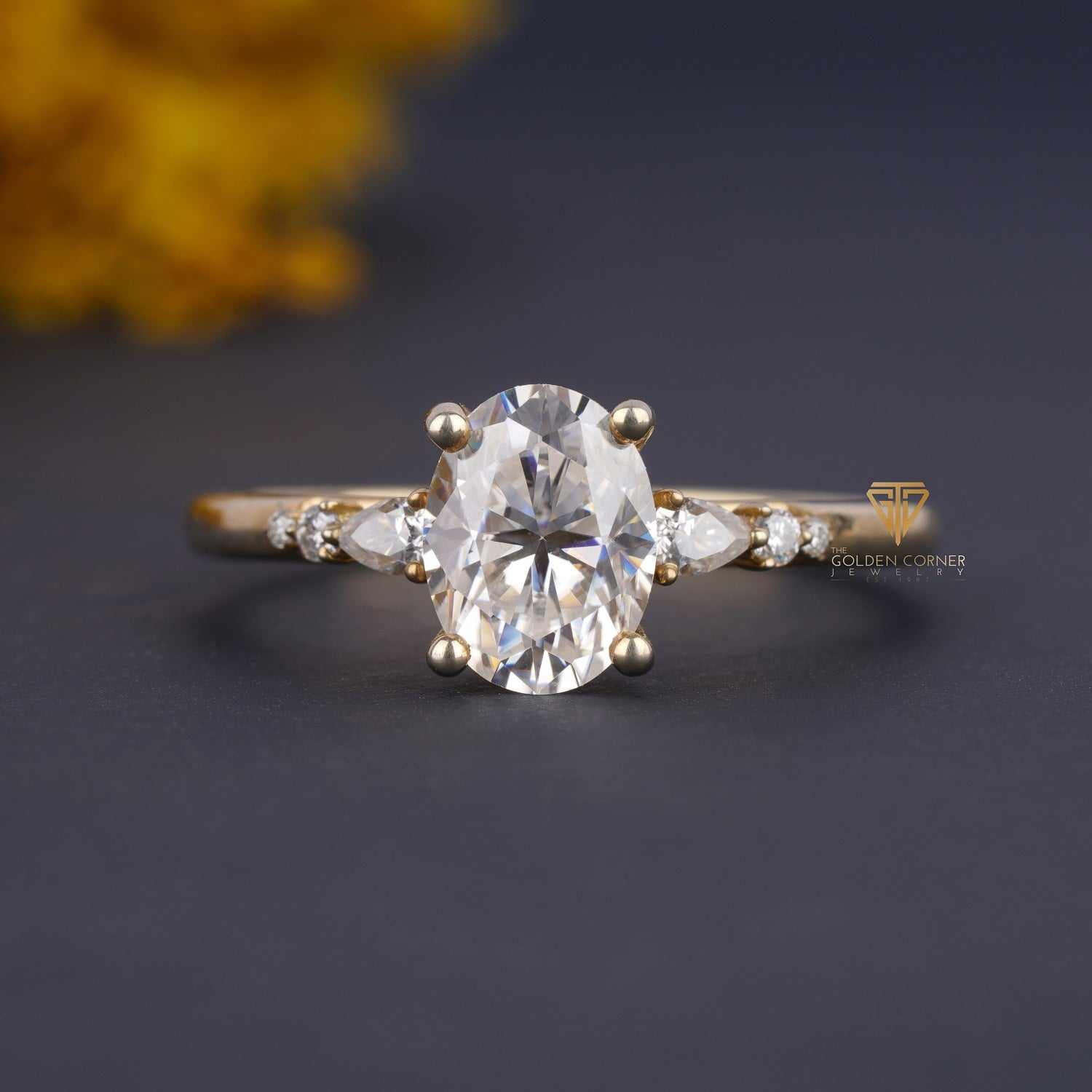 Cluster 7 Stone Oval Cut Prong Set Moissanite Ring