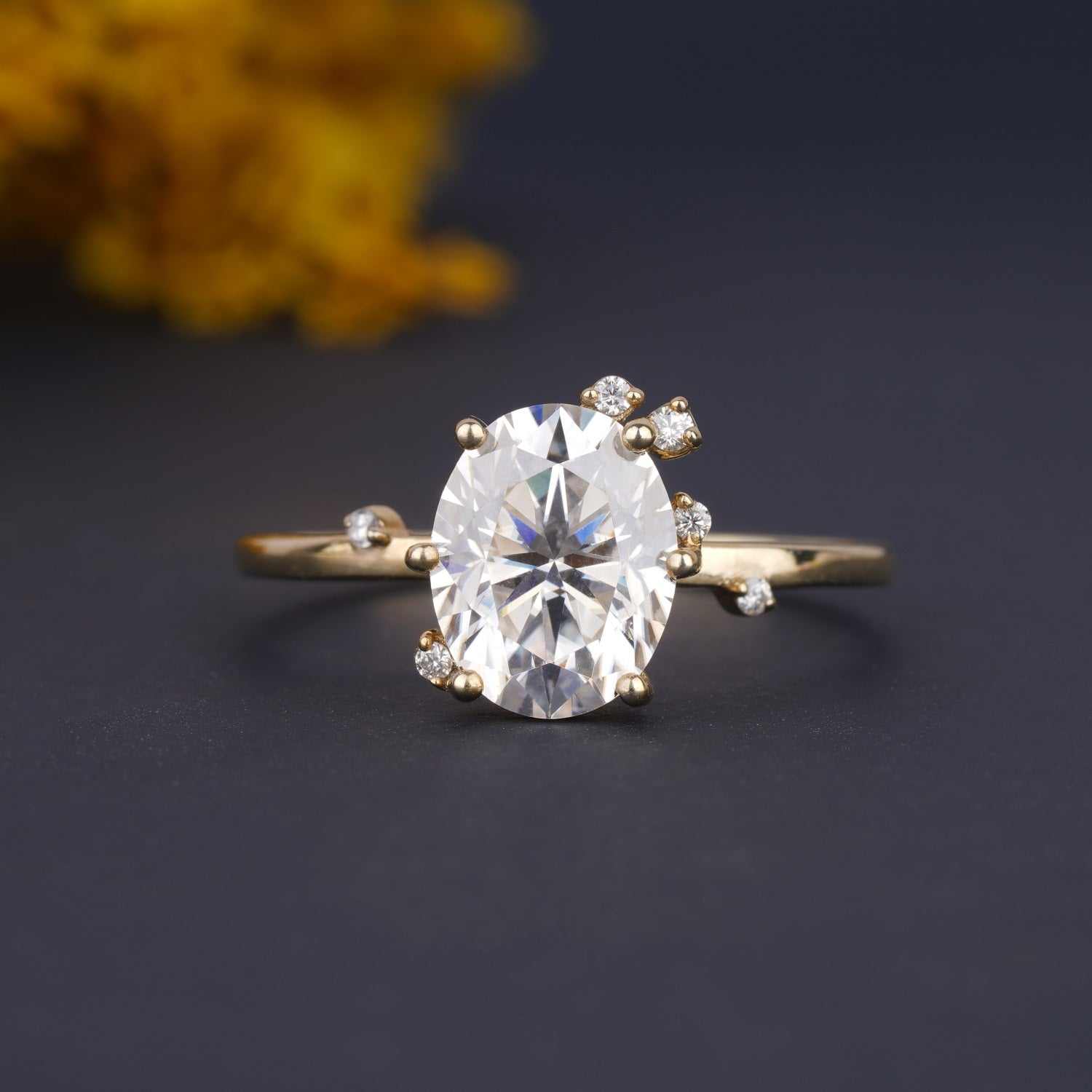 6 Prong Oval Cut Art deco Solitaire Moissanite Ring