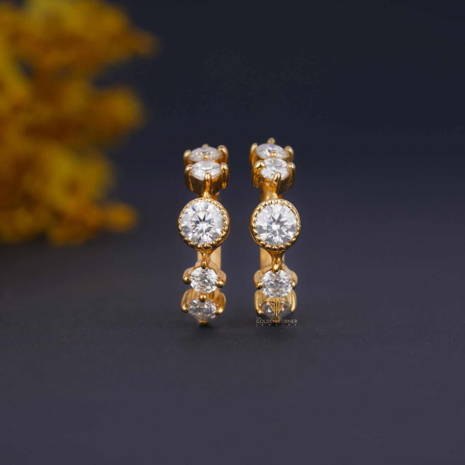 Bezel & Prong Cluster Moissanite Huggie Hoop Earring