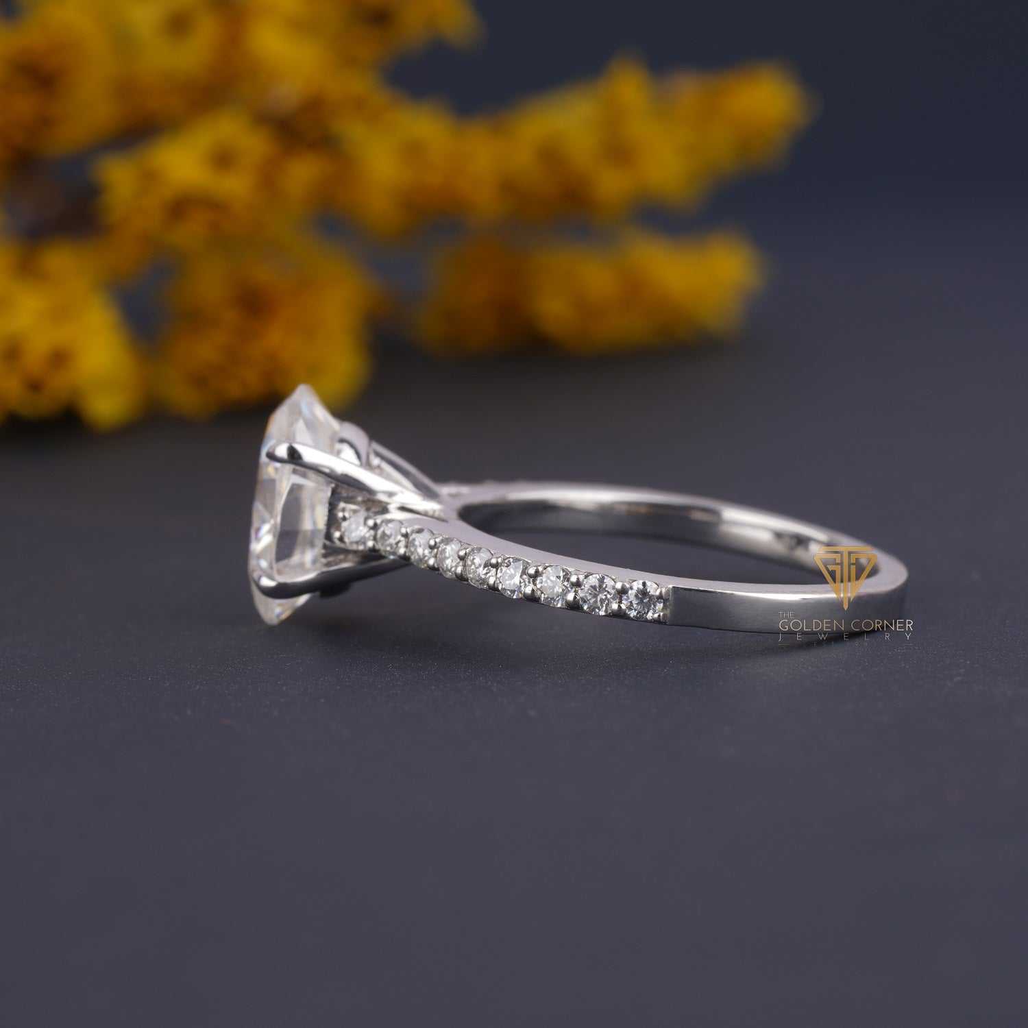 Oval Shape Prong Set Moissanite Solitaire Dainty Ring