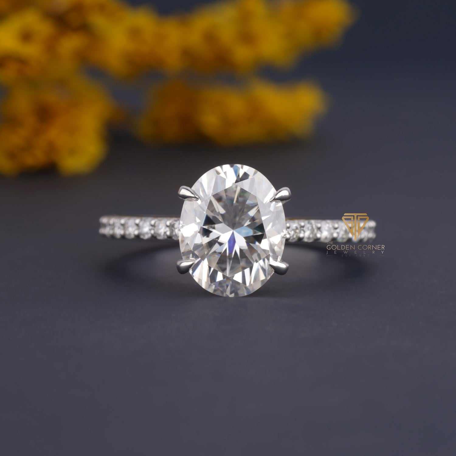 Oval Shape Prong Set Moissanite Solitaire Dainty Ring