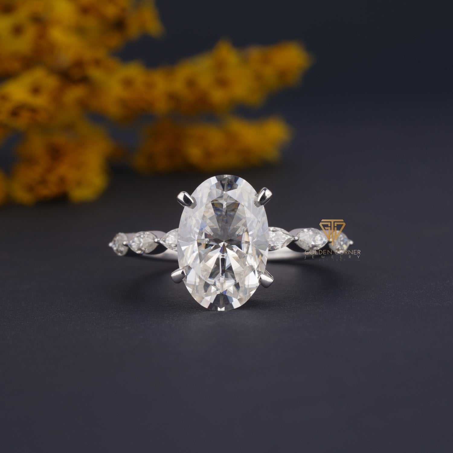 Shared Prong Oval & Marquise Shape Art Deco Moissanite Ring