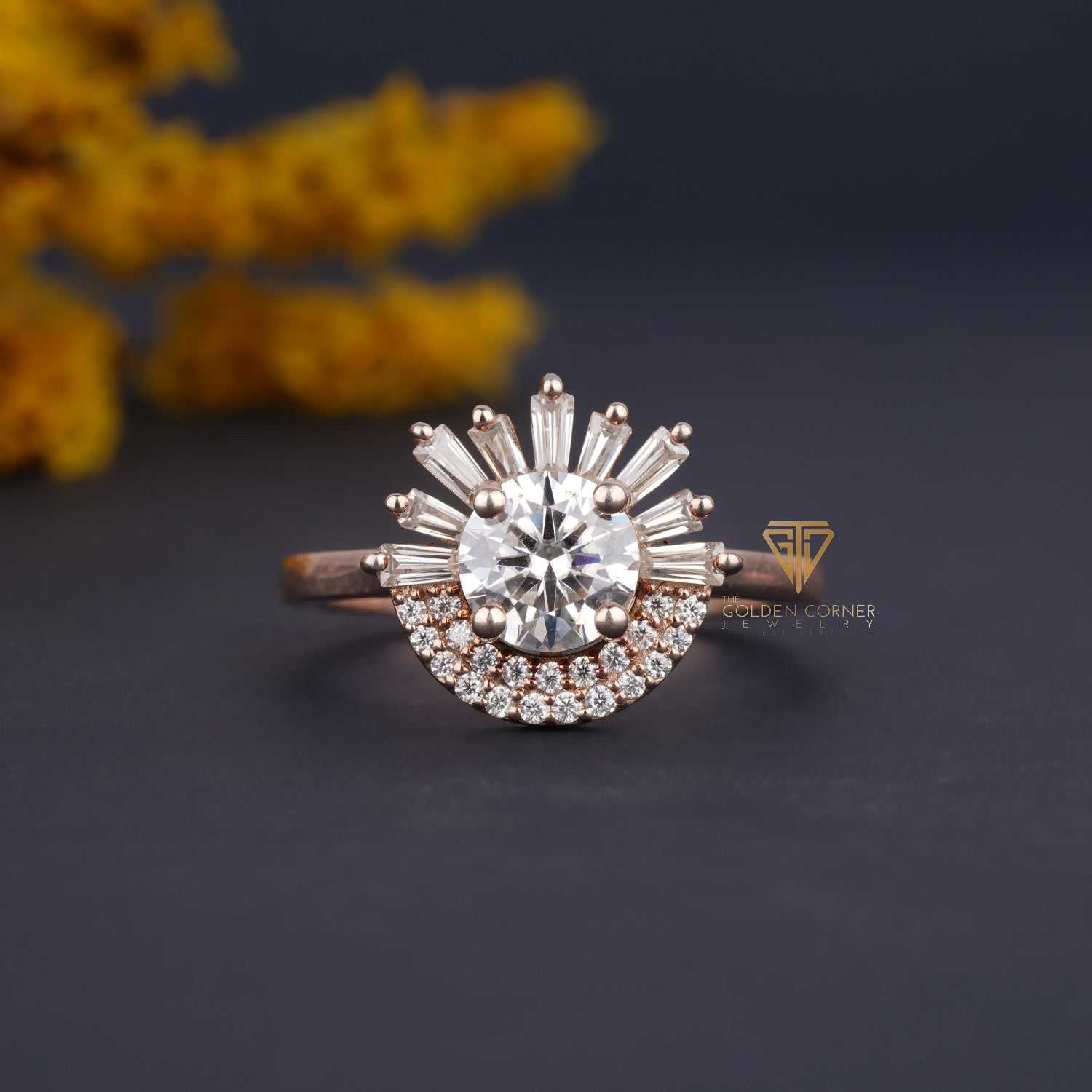 Halo Vintage Style Round Shape Moissanite Prong Set Ring