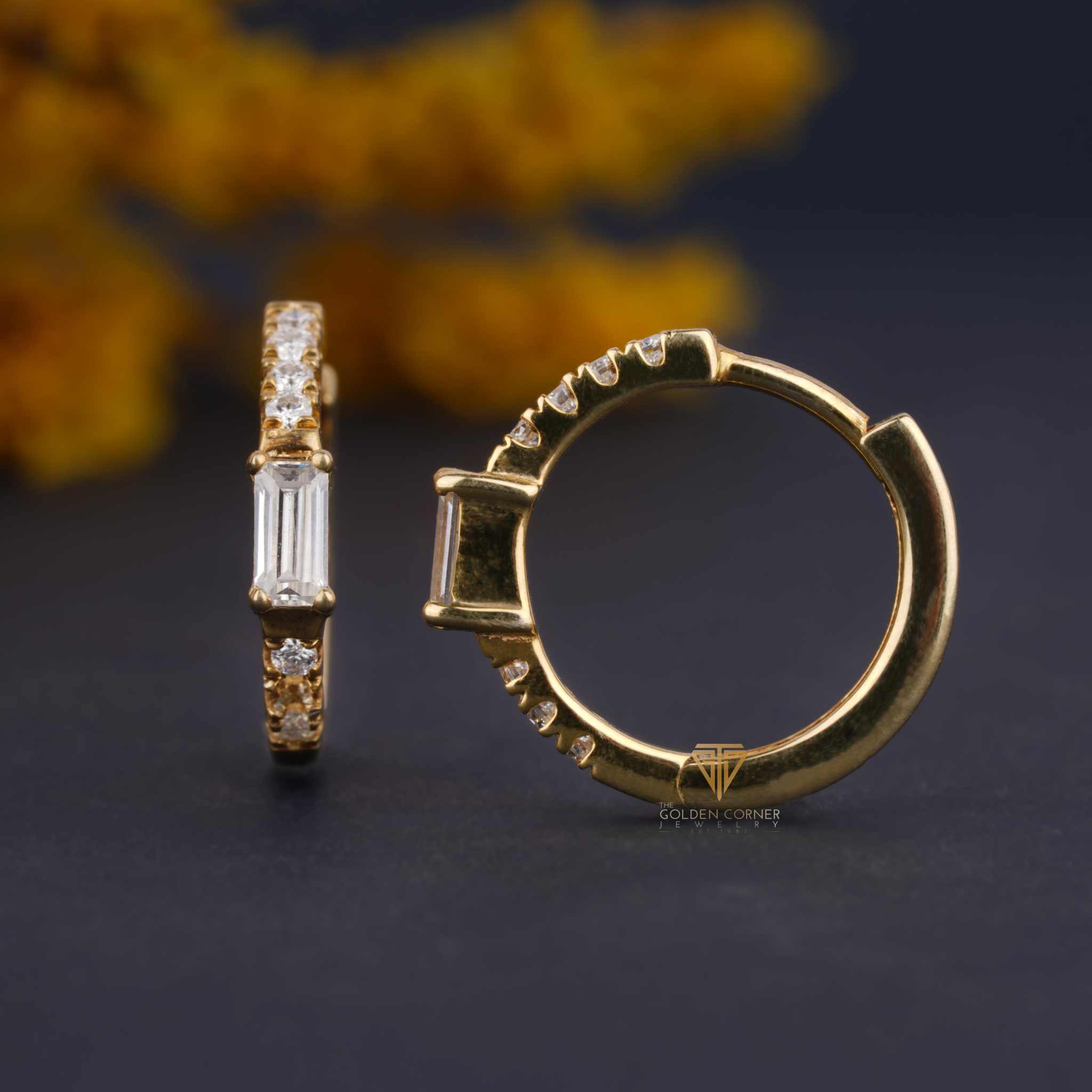 1.00 CT Baguette & Round Moissanite Huggie Hoop Earring