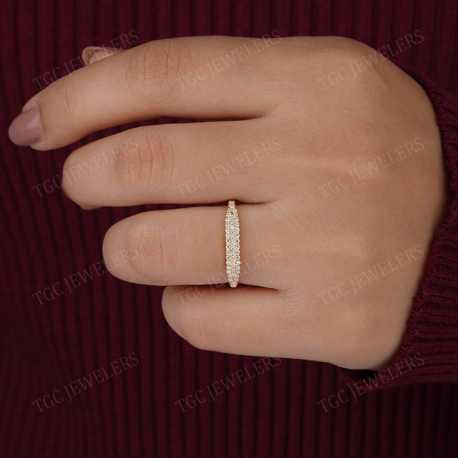 0.25 CT Rope Design Pave Moissanite Half Eternity Spirit Band