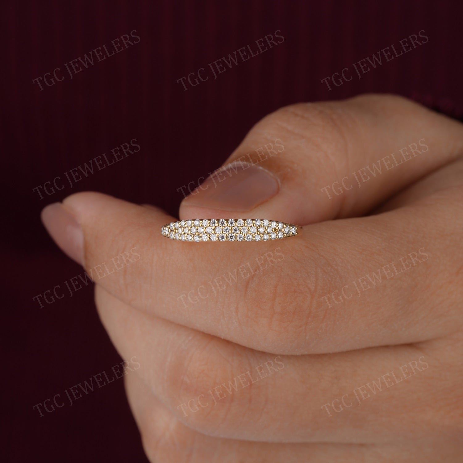 0.25 CT Rope Design Pave Moissanite Half Eternity Spirit Band