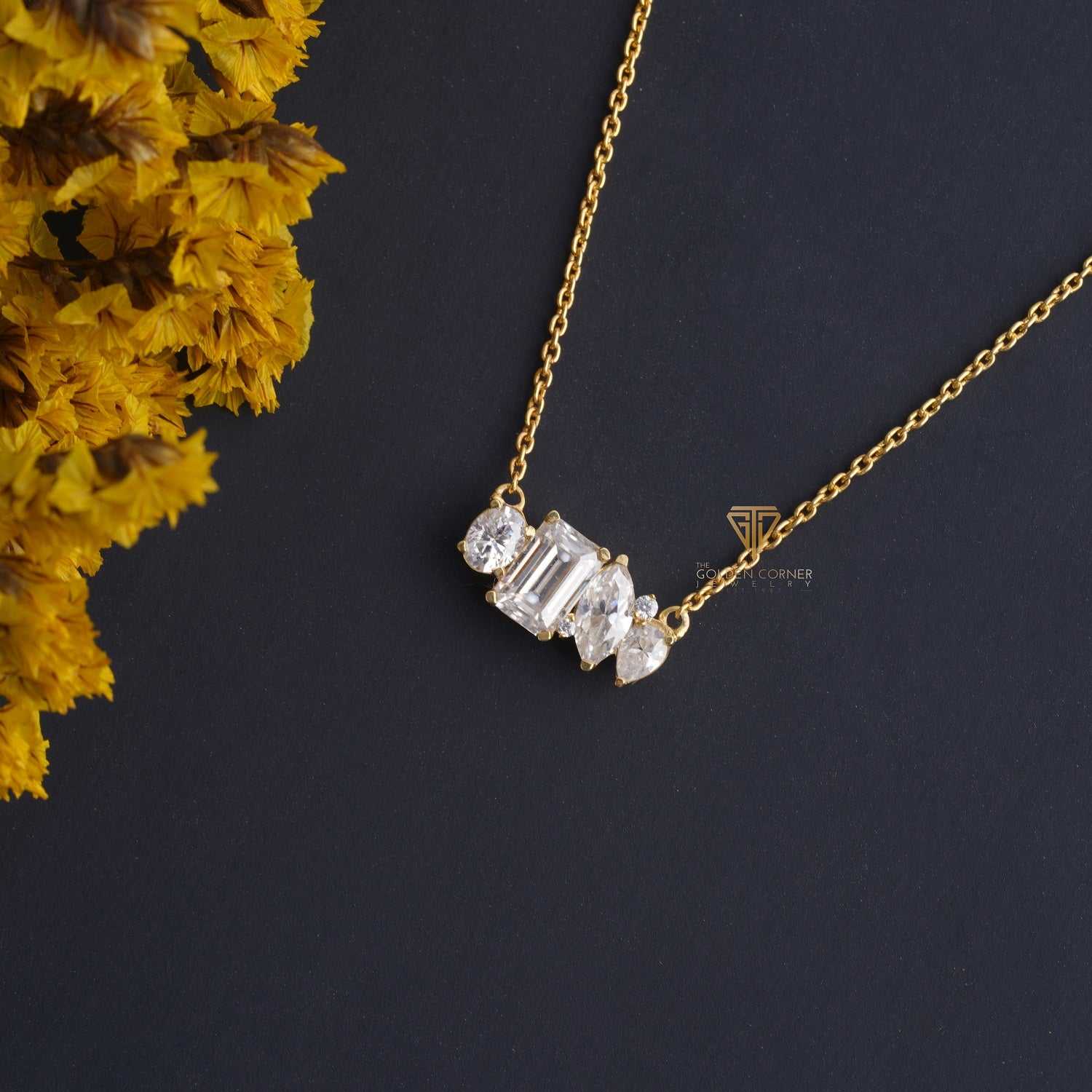 Multi Shape Bar Minimalist Moissanite Pendant Necklace