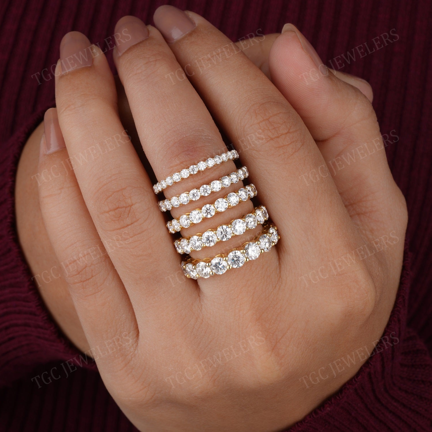 Art Deco Prong Setting Stack Moissanite Full Eternity Band