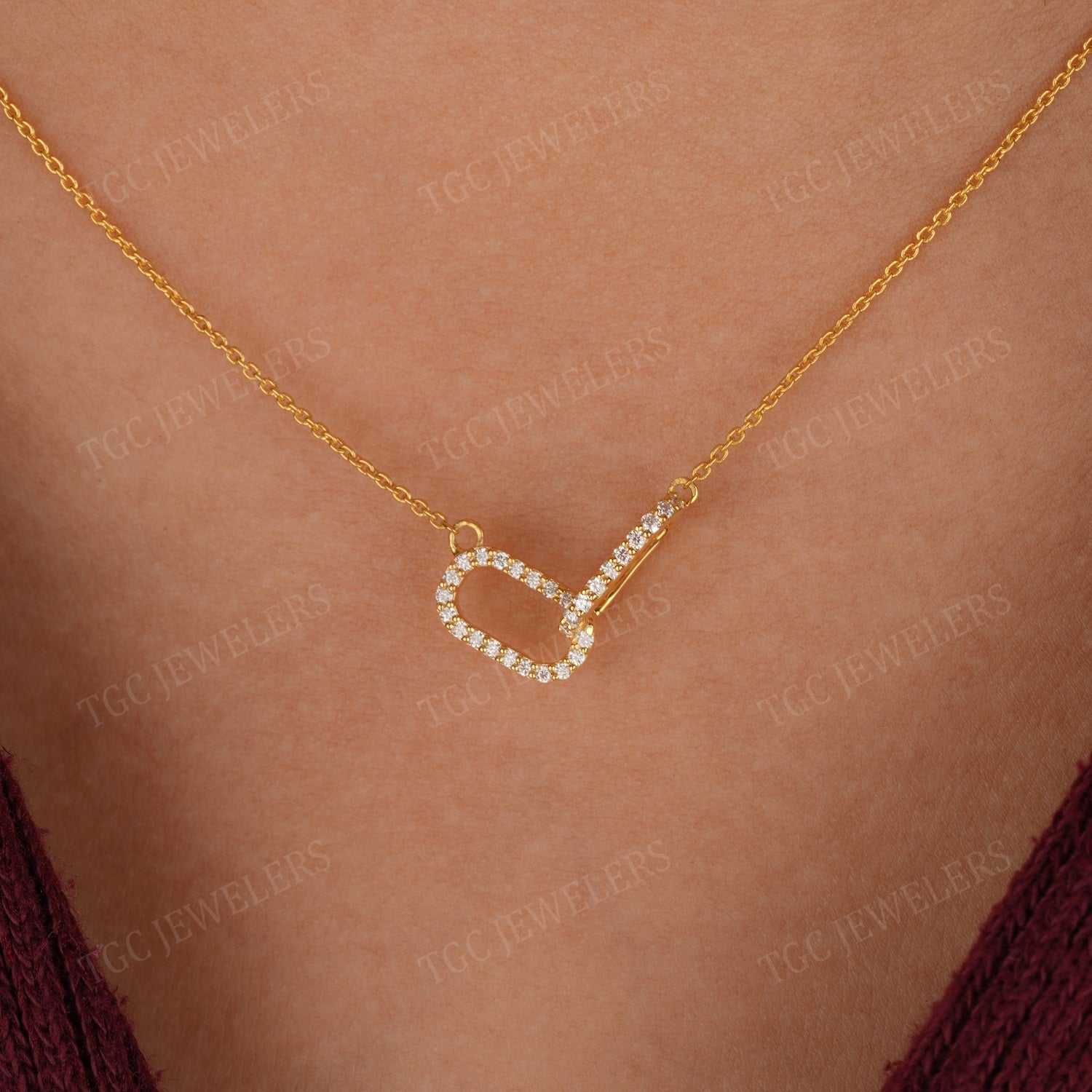 Pave Linked Round Shape Minimalist Pendant Necklace