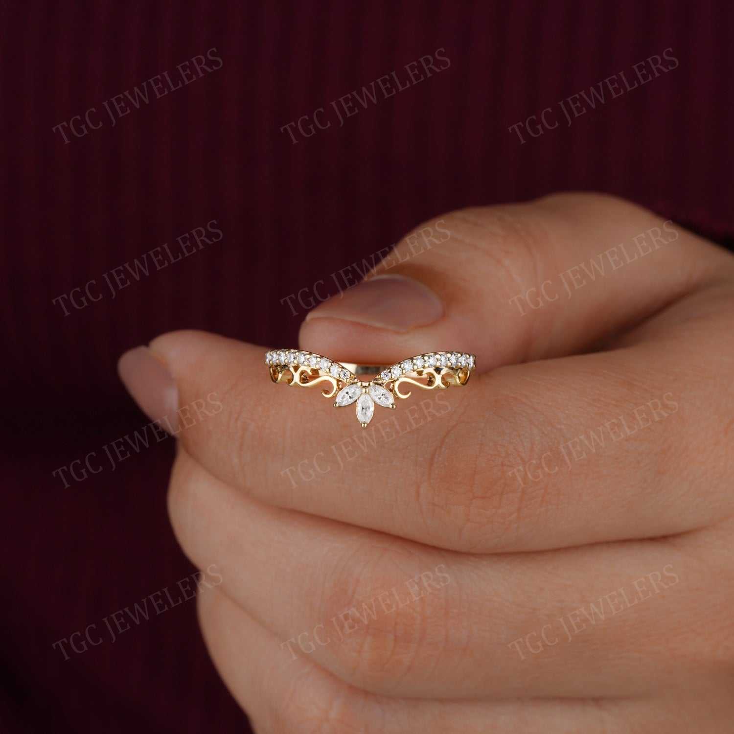 Curve V-Shape Pave Tiara Half Eternity Wedding Band