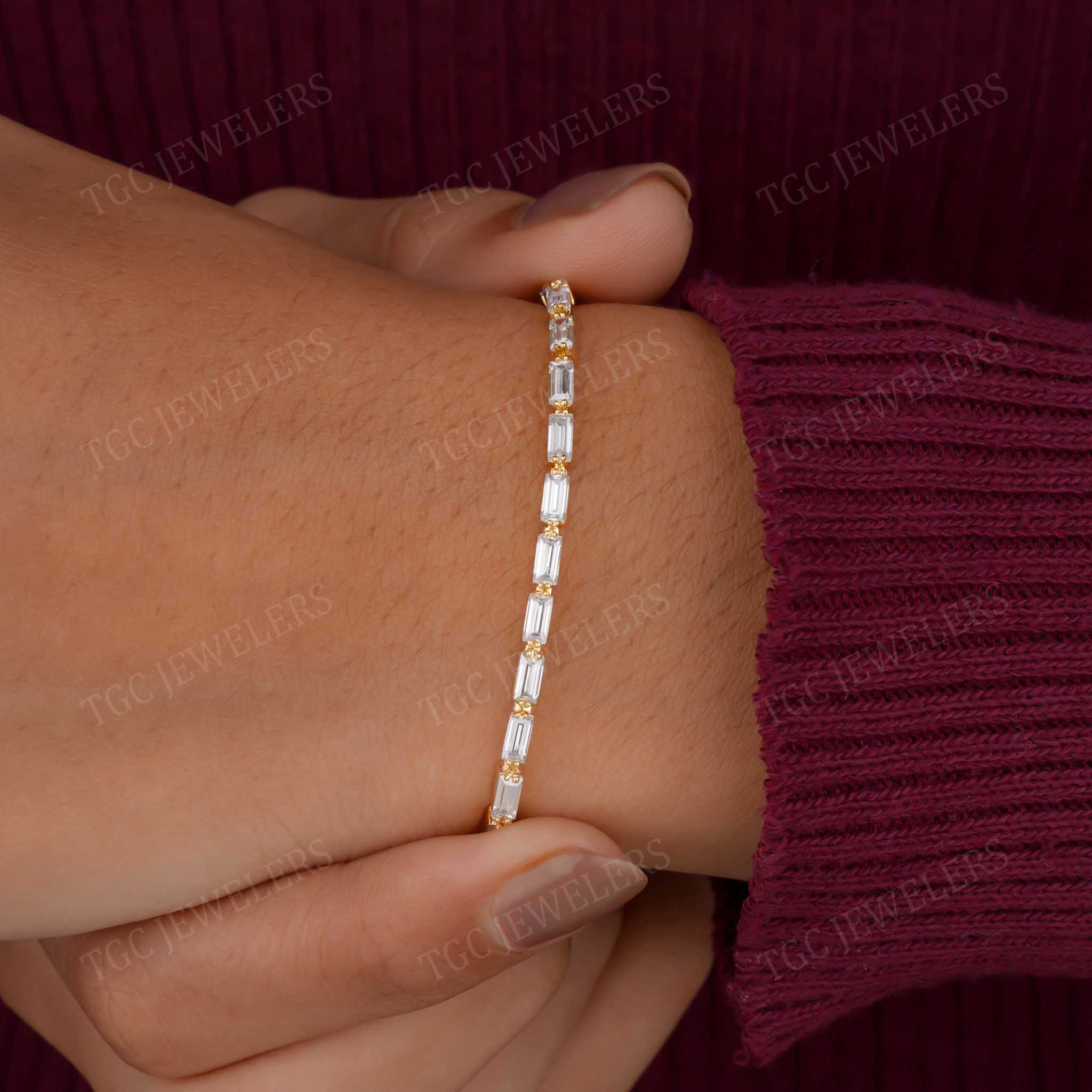 Baguette Cut Moissanite Dainty Minimalist Tennis Bracelet