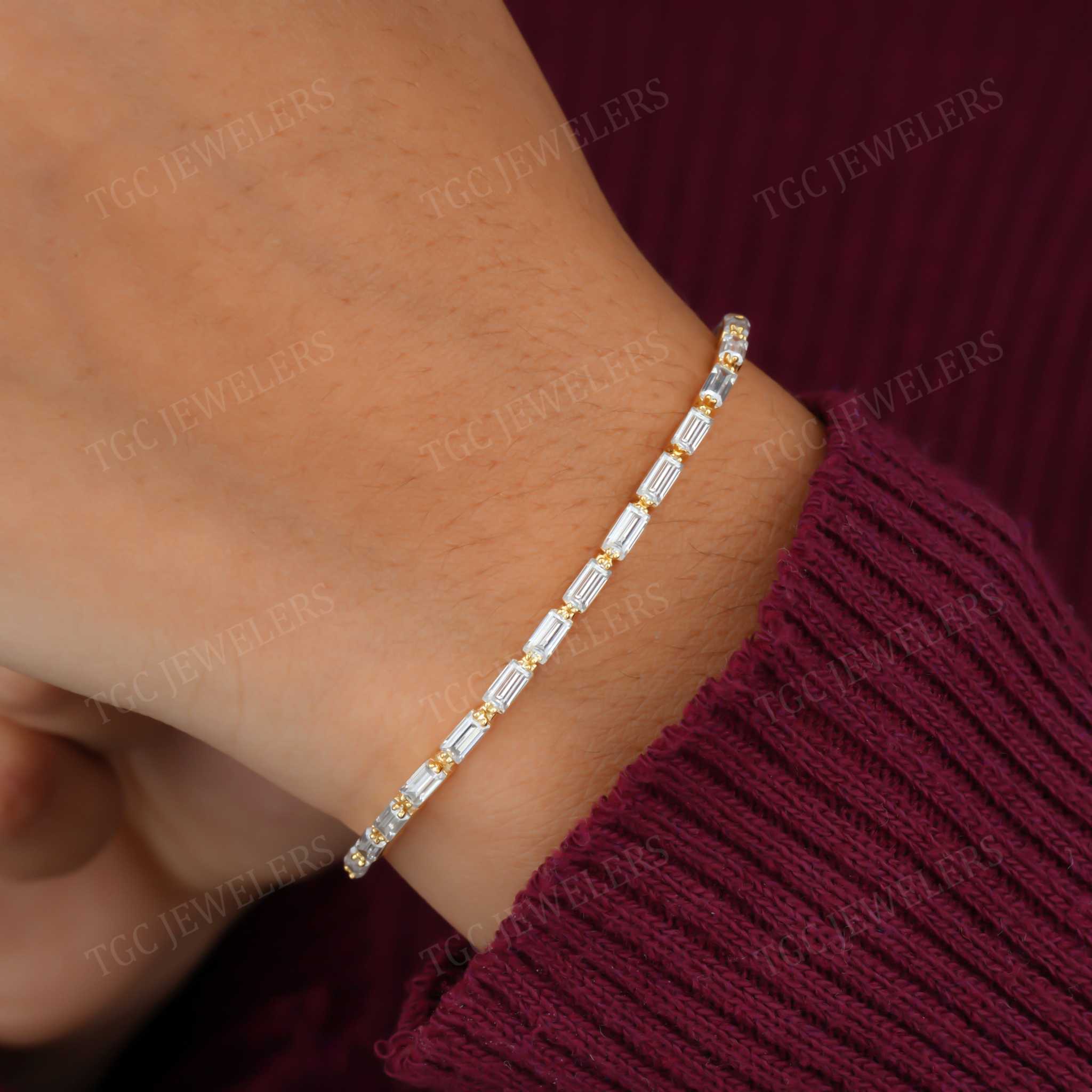 Baguette Cut Moissanite Dainty Minimalist Tennis Bracelet